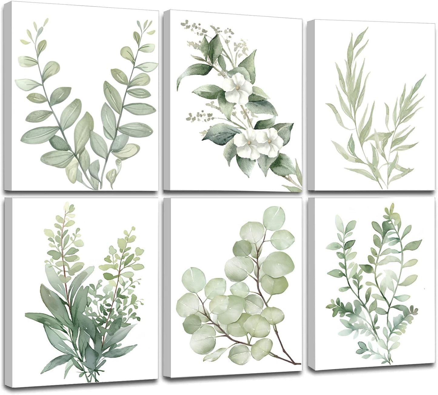 Induslyfe Framed Eucalyptus Sage Green Botanical Plant Wall Art Canvas Decor Set of 6, Nature Wall Art Prints Posters Art, Eucalyptus decor Flower wall art for bathroom bedroom living room 9x12