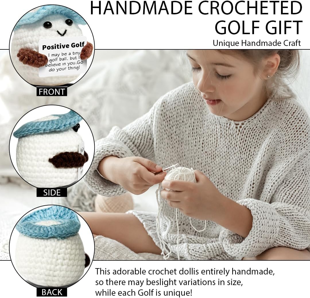 Positive Crochet Doll Golf Gifts for Men Dad Fathers Coach Mini Crochet Golf with Positive Card Father's Day Christmas Birthday Gifts Men Golfers Funny Home Office Desk Decor