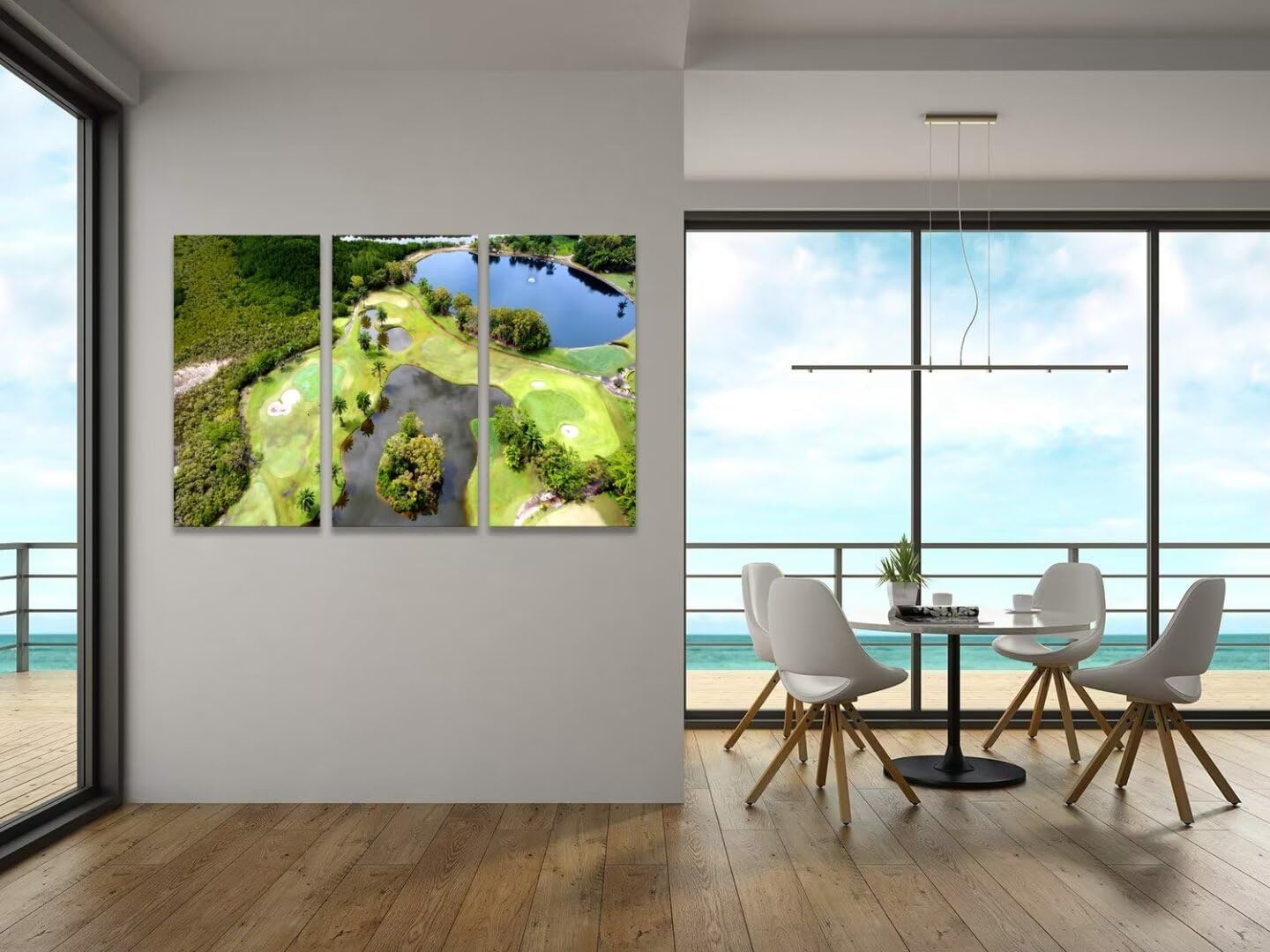 chenchenArt Golf Course Wall Art for Living Room Bedroom Bathroom Home Decorations Lake and Golf Course Pictures Posters Canvas Prints Modern Artwork for Office Framed Ready to Hang(12''W x 24''H x3)