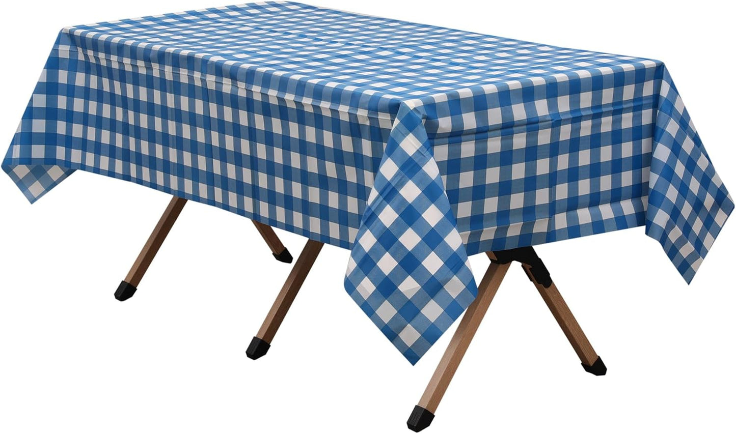 2 Pack Blue Gingham Checkered Premium Plastic Tablecloth Rectangle 54 x 108 Inches Reusable Ocean Blue Buffalo Plaid Decorative Table Cover for Dining, Wedding, Party, Indoor and Outdoor