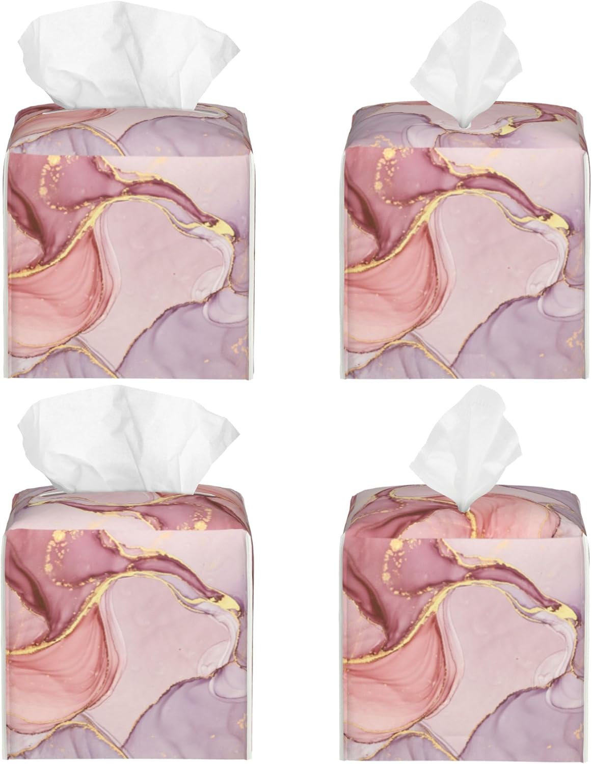 Pink Gold Liquid Marble Tissue Box Cover Square,Modern Marble Texture Tissue Box Holder Waterproof Leather Facial Paper Organizer Dispenser for Bathroom Home Car Nightstand Vanity Desk