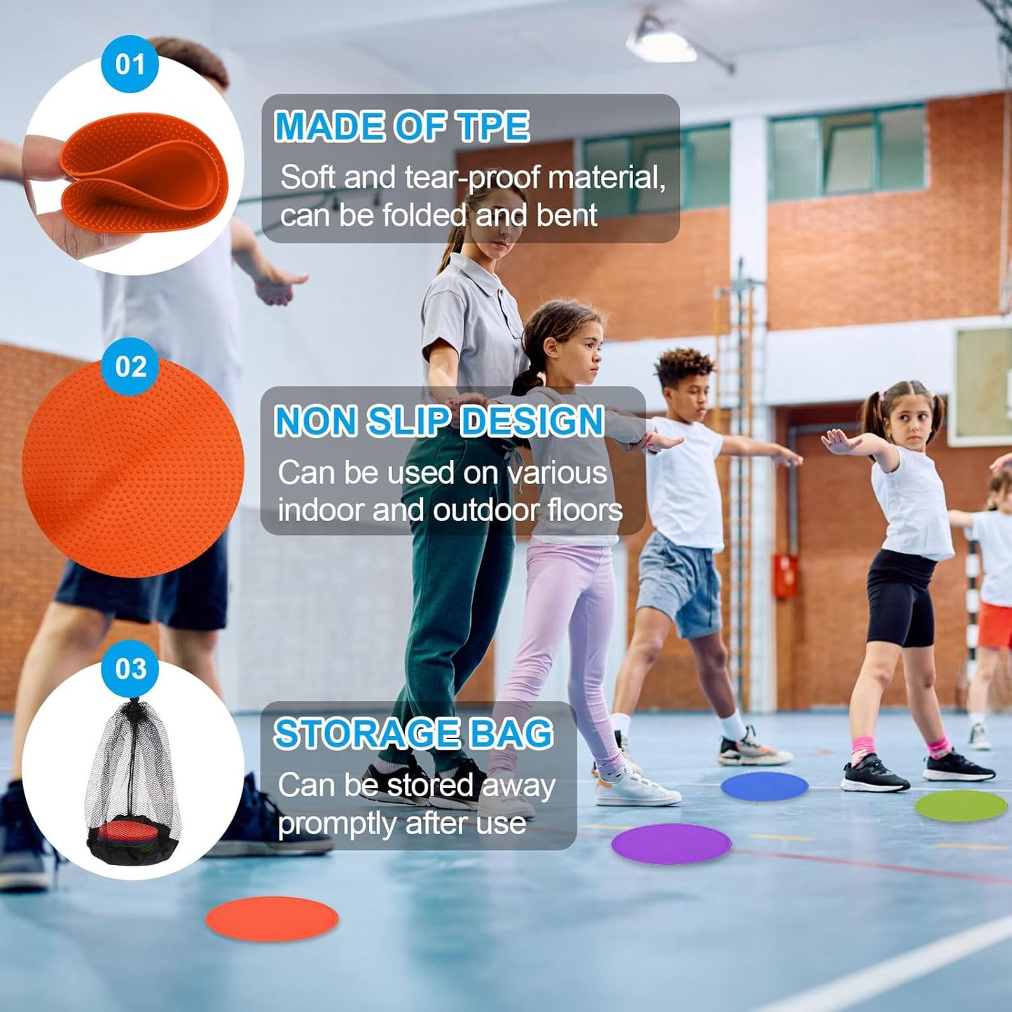 PATIKIL 9 Inch Poly Spot Markers, 12Pcs Non Slip Rubber Floor Dots with Storage Bag Flat Agility Cones for Sports Training Basketball Football