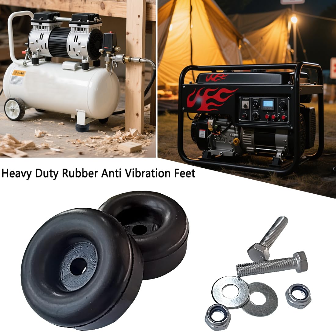 Heavy Duty Rubber Anti Vibration Feet, 1x2.5 Inch, 4-Pack Black Rubber Mounts with Screws, for Generator/Air Compressor/Pressure Washer/Trailer