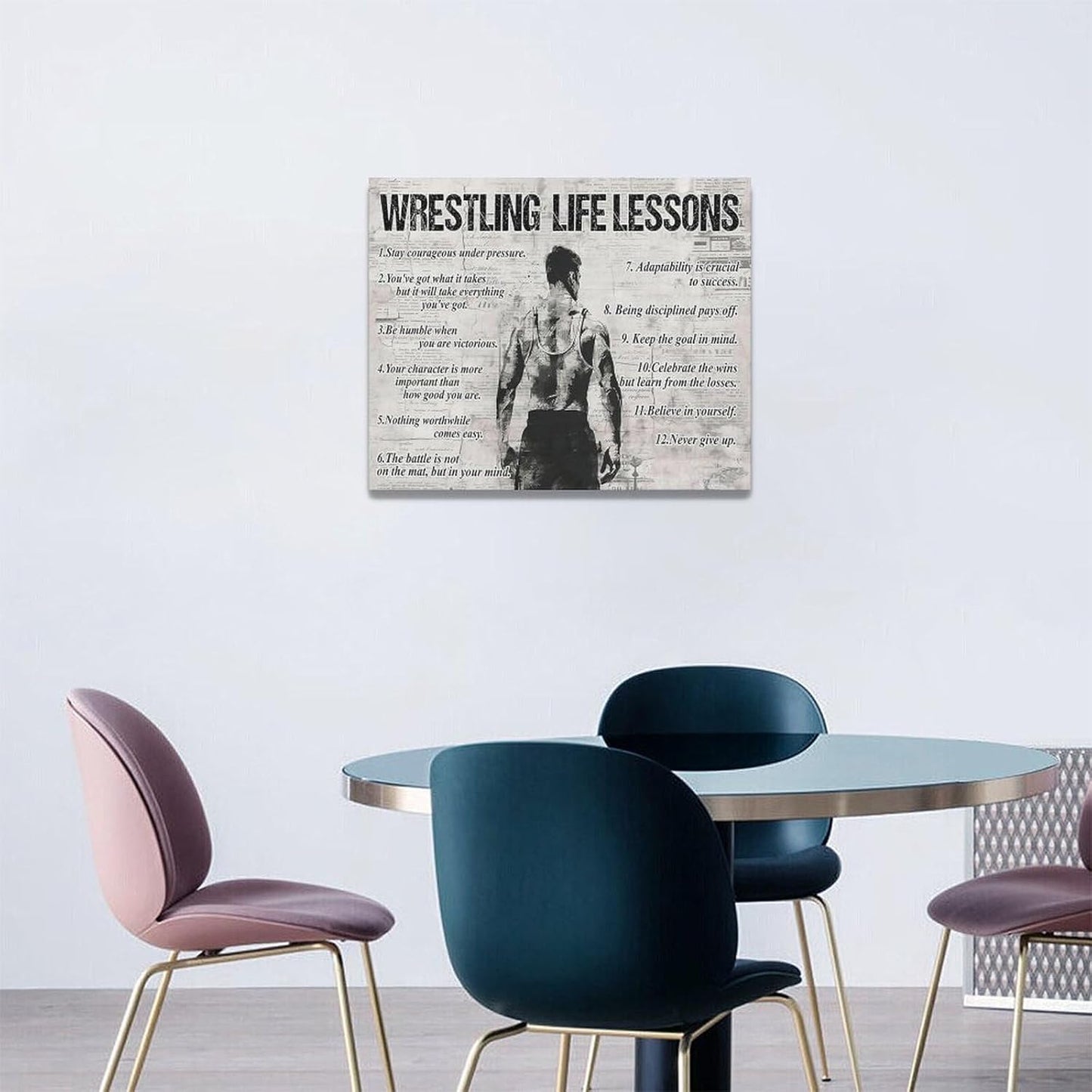 Wrestling Life Lessons Wall Art - Sports Sign Retro Poster for Boy Men - Motivational Decorations Canvas Print Painting Artwork for Bedroom Bathroom Living Room Gym 20"x16"