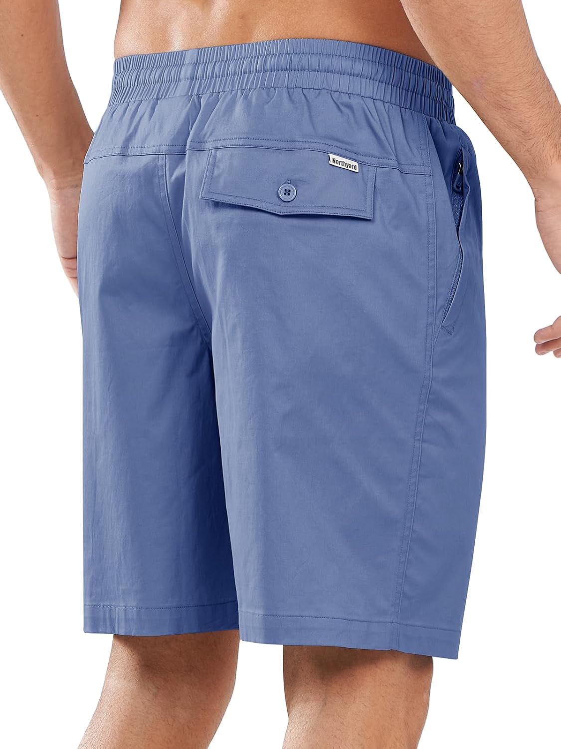 NORTHYARD Mens Casual Shorts-Cotton 9" Golf Hiking Drawstring Elastic Waist Work Shorts with Zipper Pockets