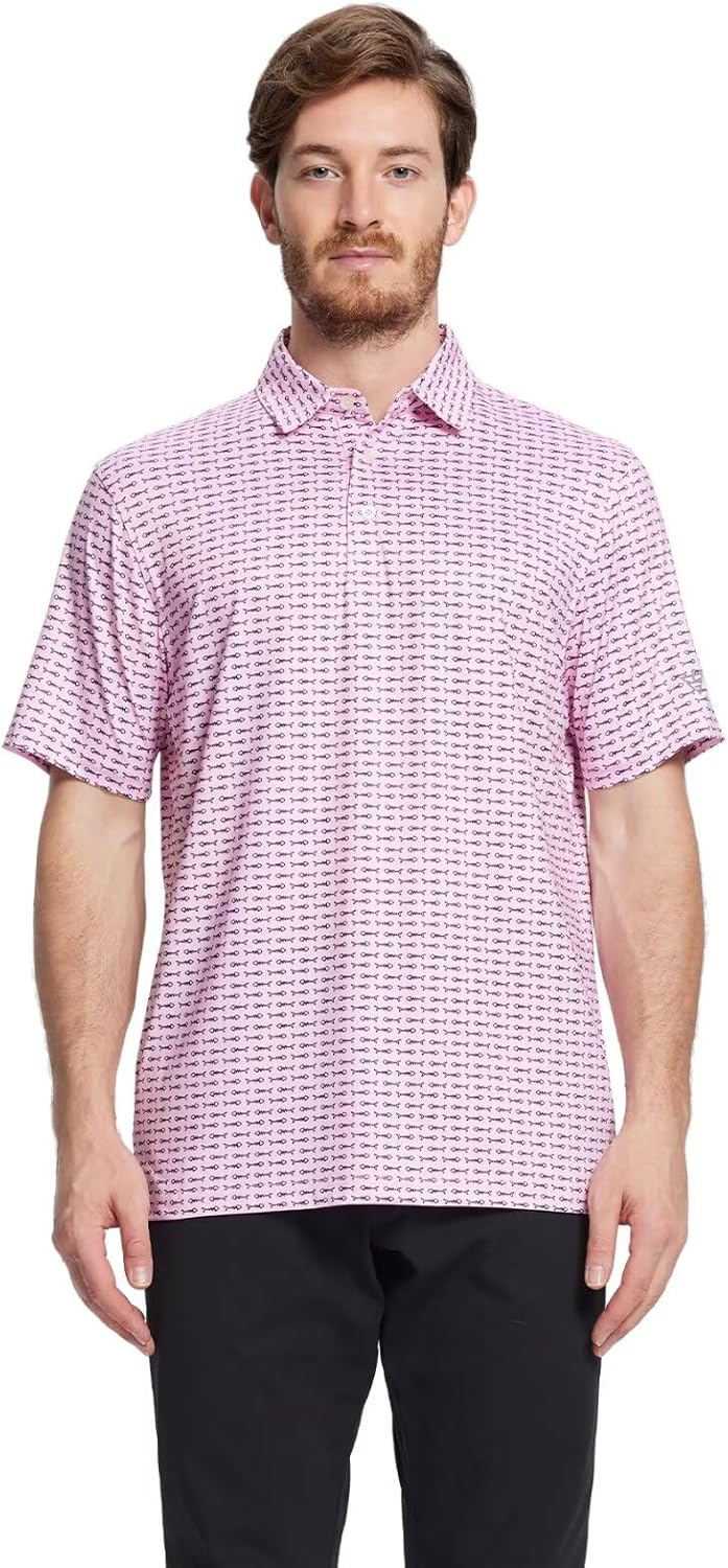 Golf Shirts for Men Dry Fit Short Sleeve Print Performance Moisture Wicking Polo Shirt