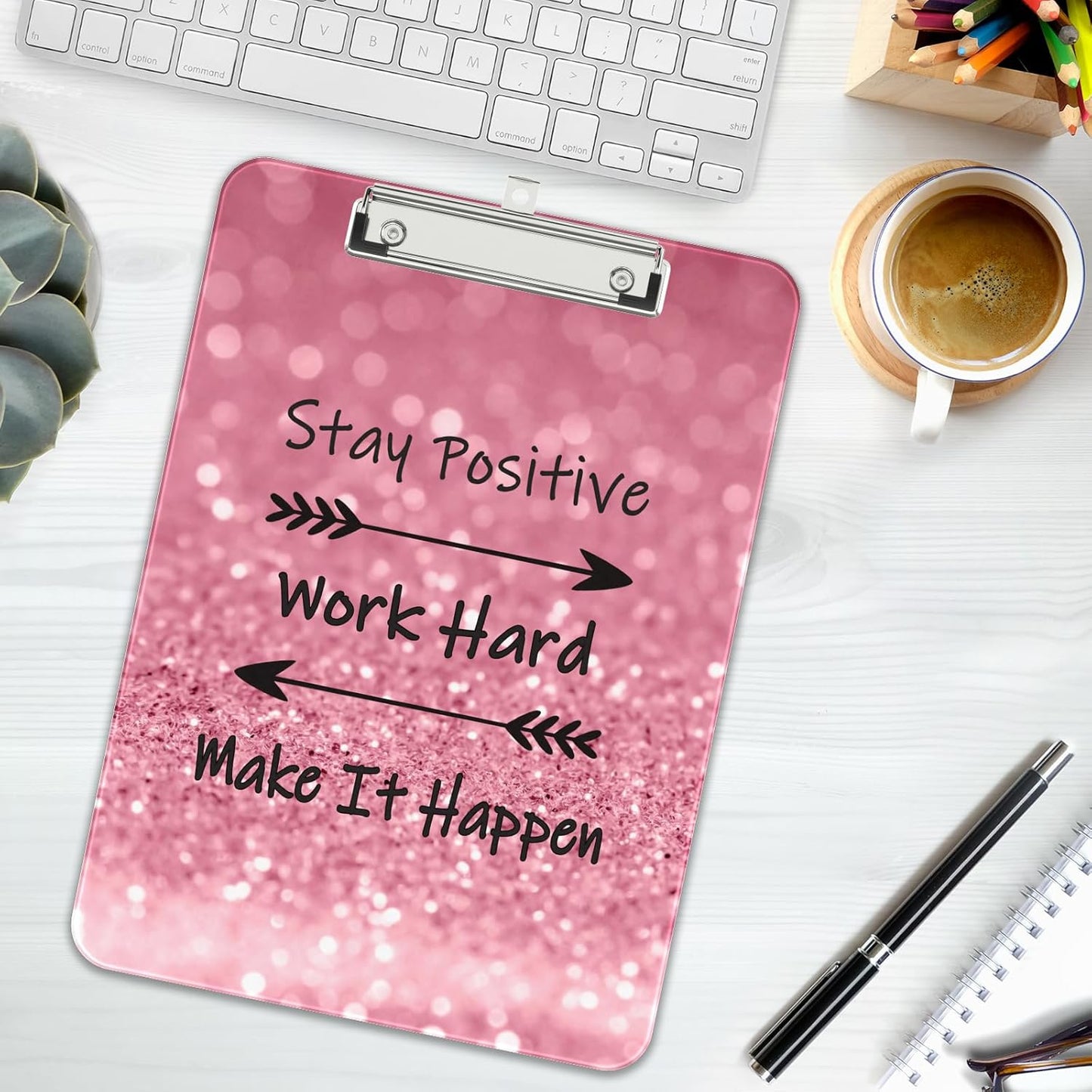 Rimilak Plastic Clipboards with Metal Clip, A4 Letter Size 9 x 12.5 in, Office Decorative for Students Women Men and Kids, Cute Custom Pattern, Work Hard