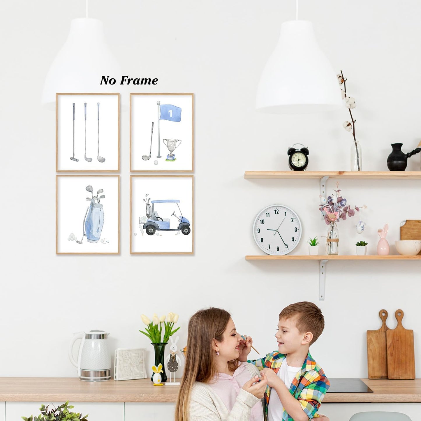 Boat Wades Golf Wall Art Prints Set of 4, Golfer Gifts for Women Men, Blue Golf Club Bag Cart Golfing Posters Pictures Wall Decor for Home Bedroom Living Room Office, 8x10 Unframed