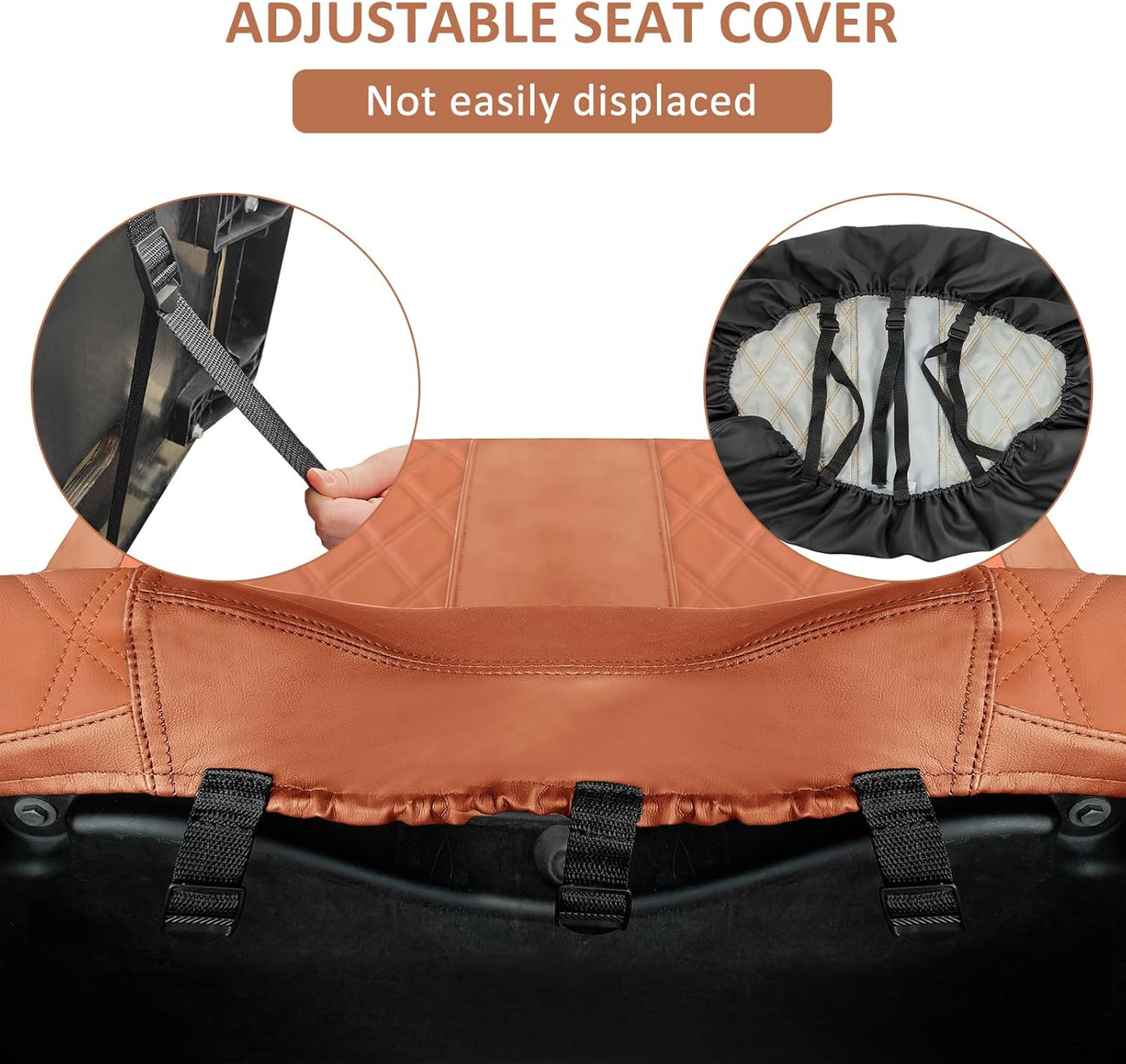 Golf Cart Seat Cover for Club Car Brown Precedent Ordinary Front Seat Cushion, Thick Vinyl Leather Custom Diamond Comfortable, Adjustable Straps and Retractable Buckle/No Nails Required
