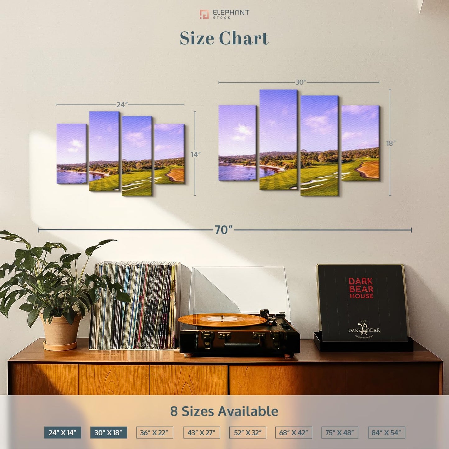 Elephant Stock Coastline Green Golf Course Wall Art - Horizontal Canvas - 4-Piece Living Room Wall Decor - Photography Sports Canvas Print - Blue and Gray Decor for Wall - 24" X 14"