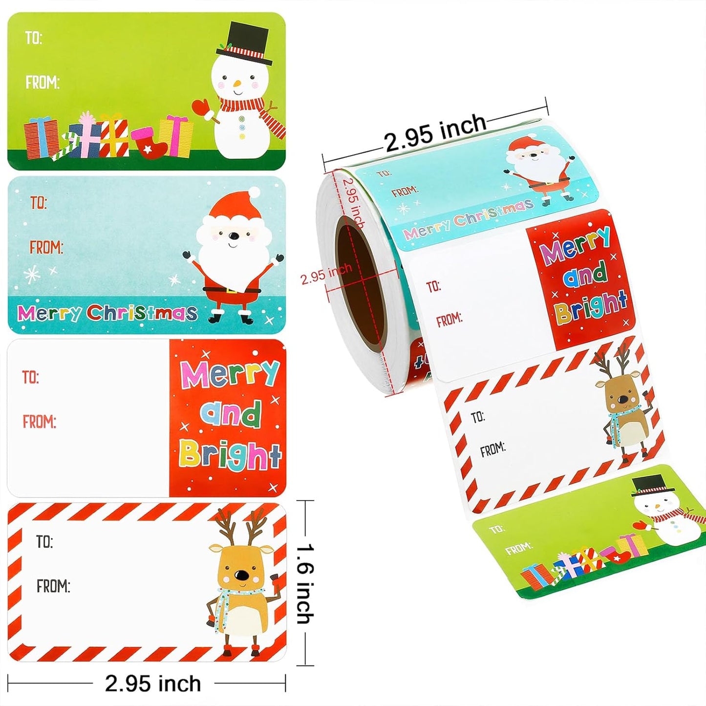 Outus 500 Pieces Christmas Tags Self Adhesive Gift Tags for Xmas Presents Christmas Name Labels Stickers for Wrapping Paper Festival Birthday Holiday Decor(Classic Style,2.95 x 1.6 Inch)