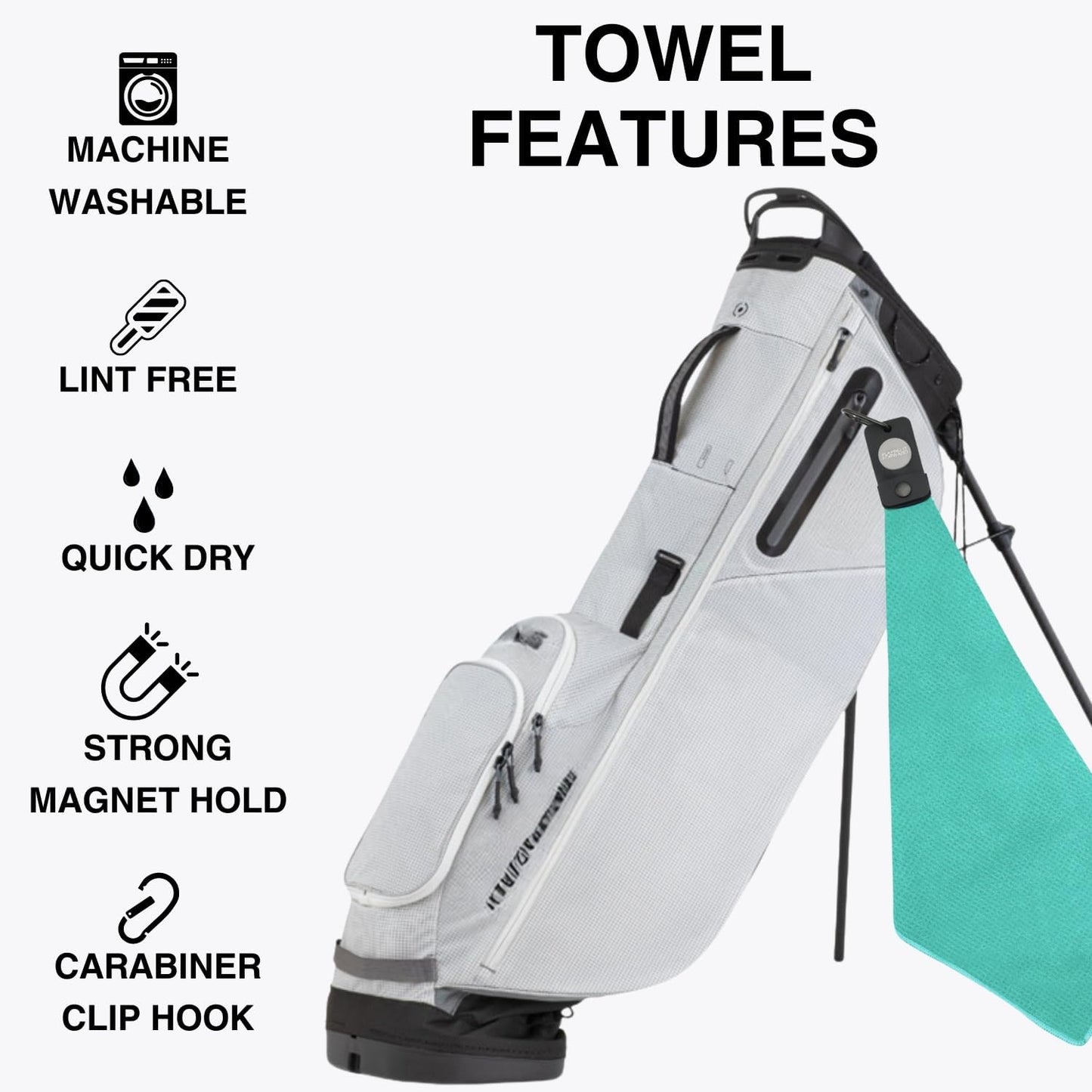 Magnetic Golf Towels for Golf Bags with Clip & Ultra Strong Magnet - Waffle Weave Microfiber Towel for Secure Hold on Bags & Carts - Ideal Club Cleaner & Accessories - Aqua
