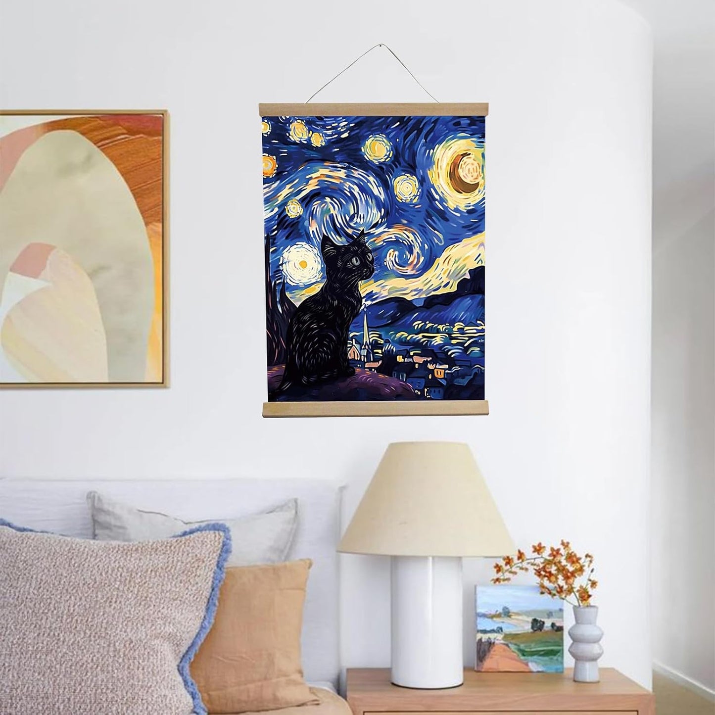 BUPOfromcn Starry Night Funny Black Cat Wall Art Van Gogh Prints Cat Lover Gifts 12x16inche Aesthetic Prints Painting For Home Bedroom Dorm Cat Pictures Wall Decor