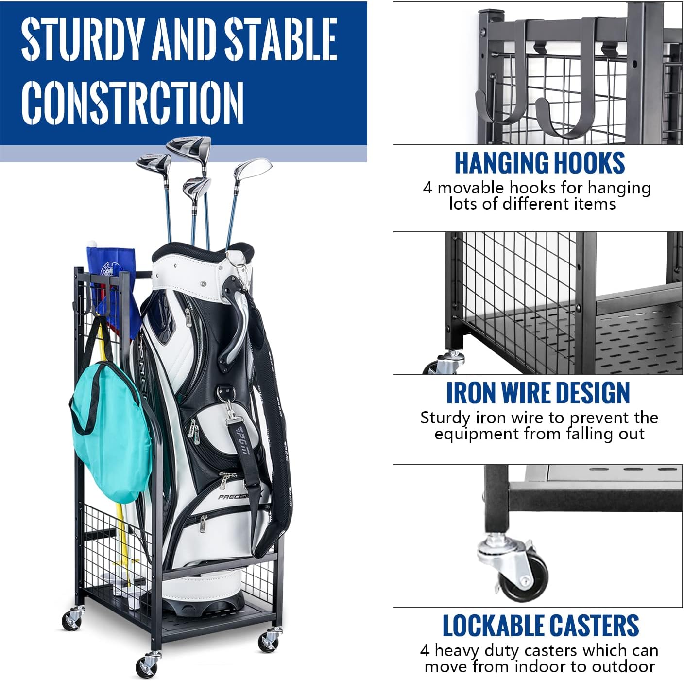 Mythinglogic Golf Storage Garage Organizer, Golf Bag Storage Stand and Other Golfing Equipment Rack, Extra Storage Rack for Golf Clubs