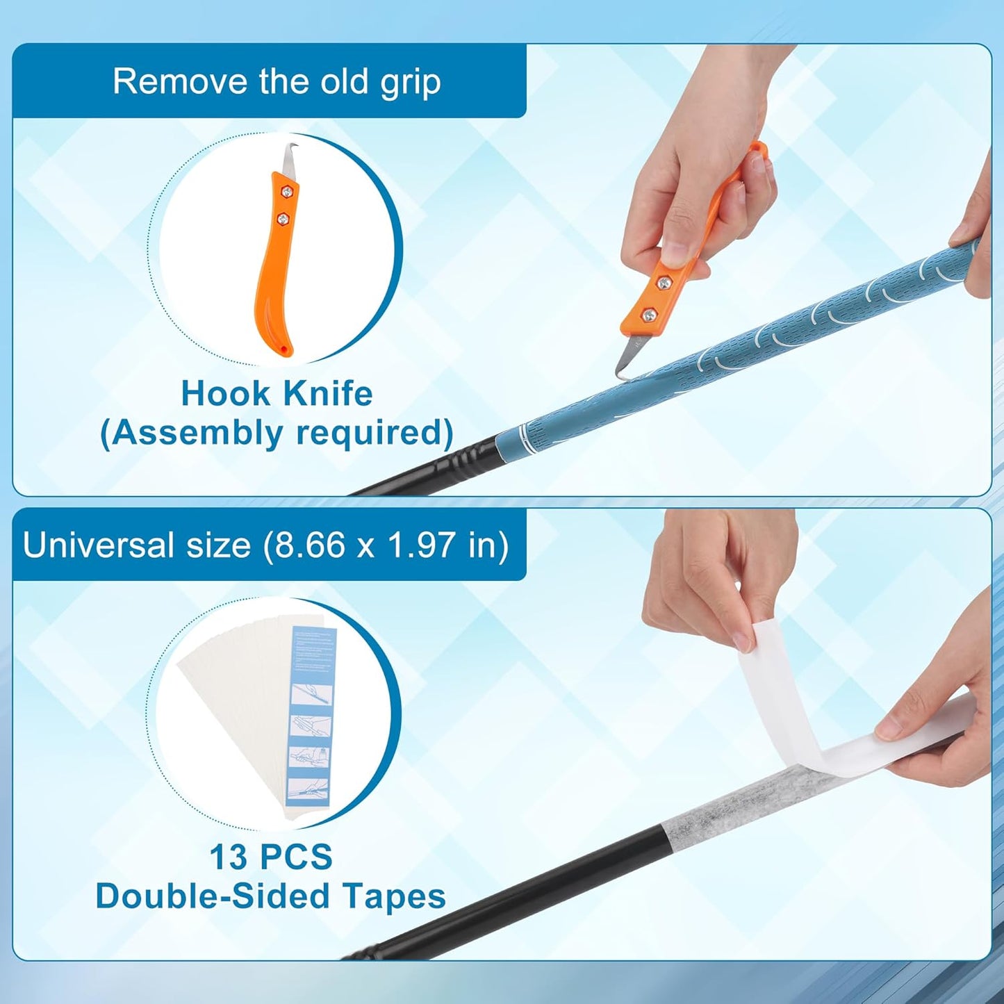 Golf Club Grip Vise Clamp Kit, Golf Grip Tape Remover Tool for Regripping, Include Portable Table Vise/Scraper/Hook Knife/Gloves/Rubber Sleeve/ 13PCS Double-Sided Tapes