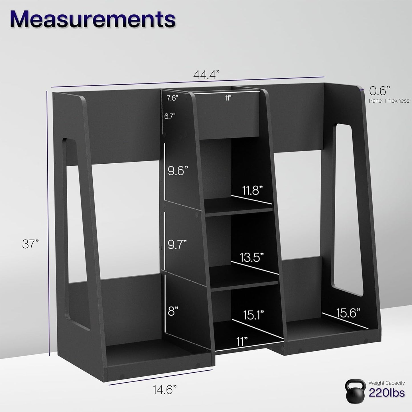 Life Finds Golf Bag Organizer, Storage Holder for Garage with 2 Side Compartments, 3 Middle Cubbies, and More, Black, LF-GBS1