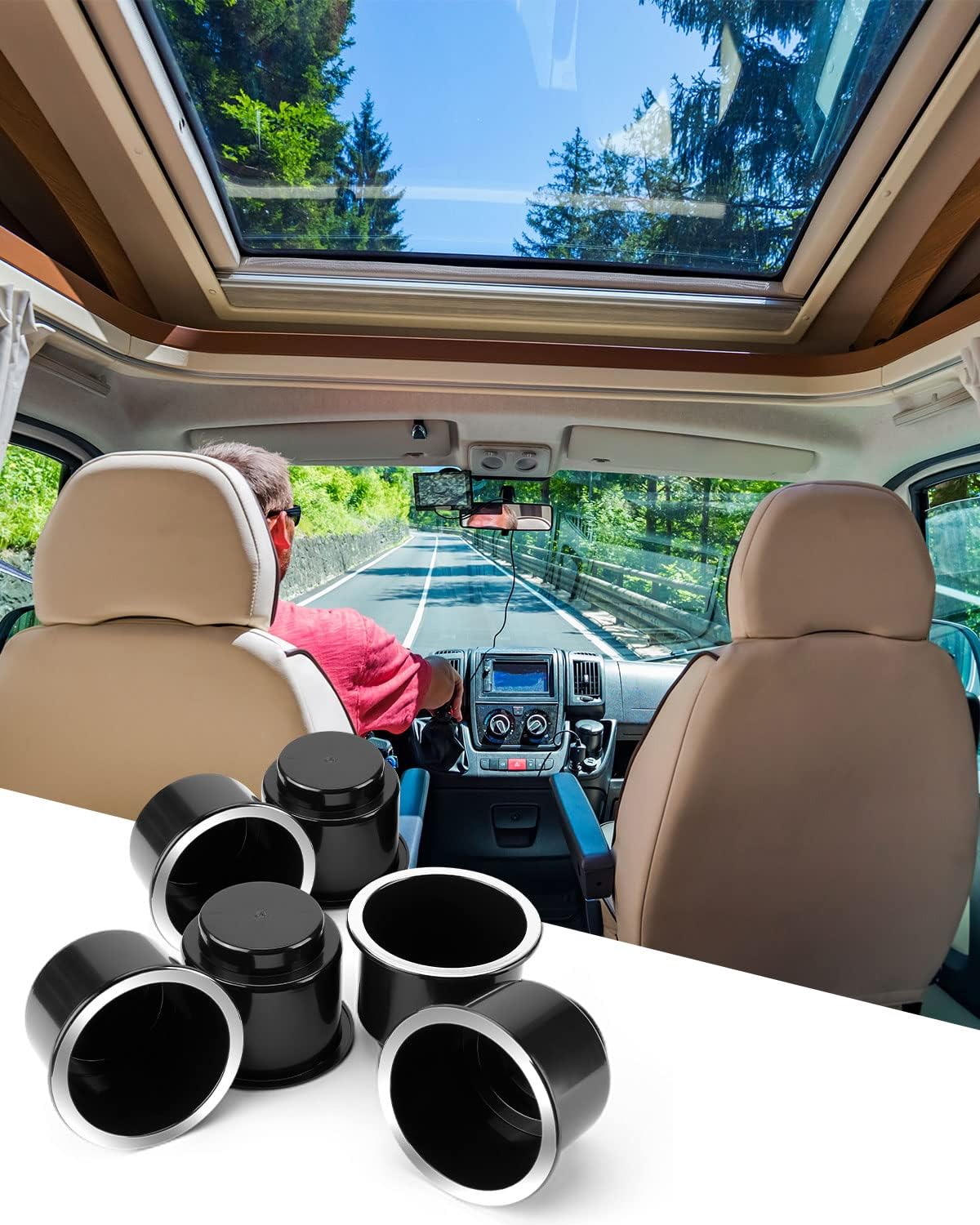 JoyTutus 6pcs Universal Cup Holder Inserts for RV, Boat, Car, Couch, Golf Cart & Pontoon - Elegant Chrome, Large Plastic Drop-in Cup Holders