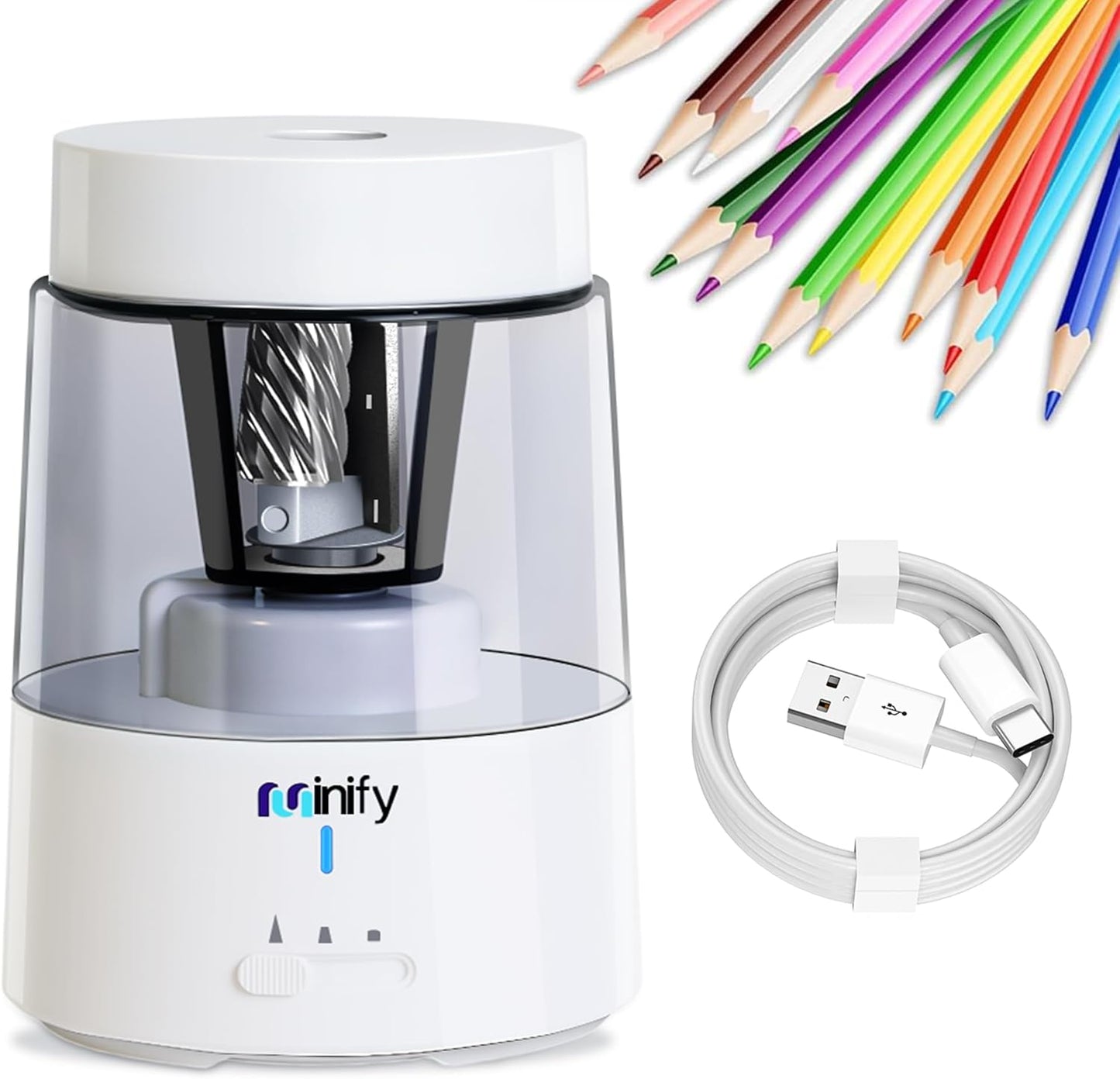 Pencil Sharpener Electric Pencil Sharpener Heavy Duty Blade Rechargeable Battery Powered Pencil Sharpeners for 6-8mm Colored Pencils Auto Stop Fast Sharpen in 3s (White)