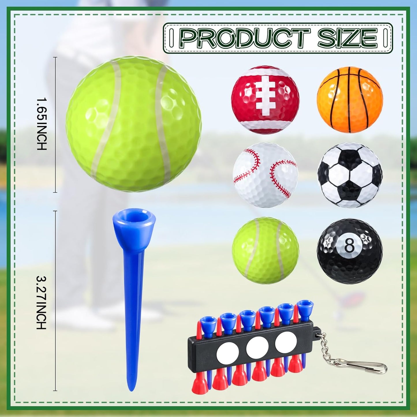 Shappy 6 Pack Novelty Golf Balls Assorted Funny Colored Kits and 1 Pcs Golf Tee Holder Keychain with Balls Marker for Putting Driving Hitting Swing Training Men Adult