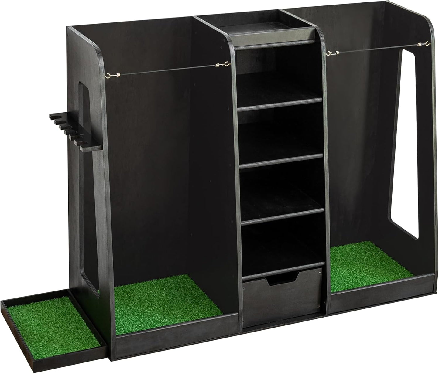 Golf Bag Organizer Storage Rack Stand Holder Fits 2 Extra Large Golf Club Bags and Multiple Golfing Equipment Accessories for Garage Home Simulator and Office