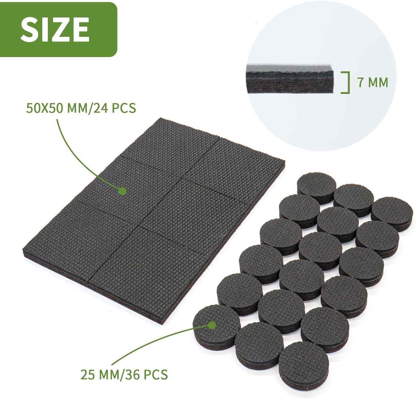 Non Slip Furniture Pads 60 PCS - 36 pcs 1” Round + 24 pcs 2" Square - Anti Slip Furniture Pads - Self Adhesive Rubber Feet Furniture Feet - Chair Leg Floor Protectors