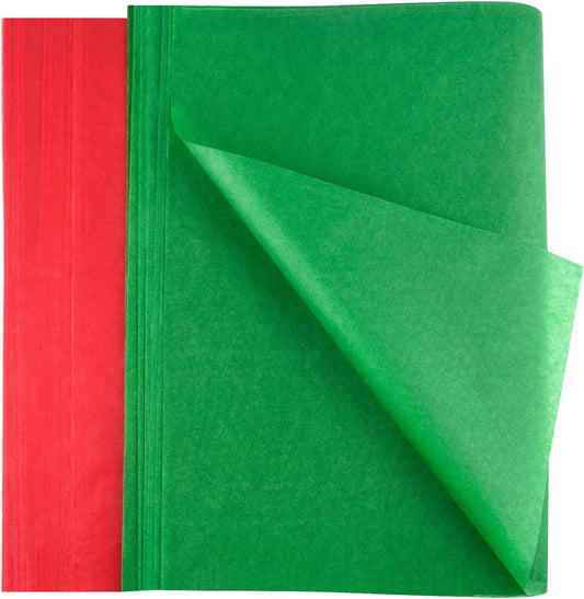 FEPITO 100 Sheets Christmas Tissue Paper Red and Green Gift Wrapping Paper for Xmas Wrapping Presents, DIY Crafts Supplies(14 x 20 Inch)
