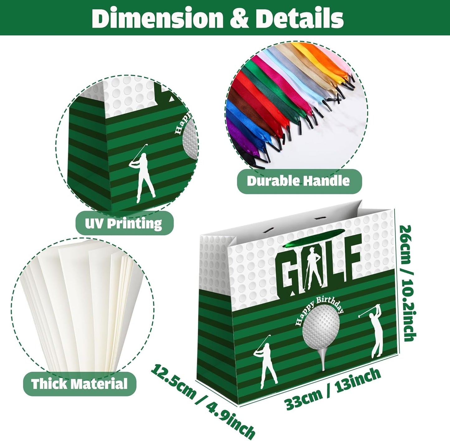 Sumerk 13" Golf Birthday Gift Bag with Tissue Papers and Greeting Card, Envelope and Stickers - Golf Theme Birthday Gifts Wrapping Bag for Men and Women