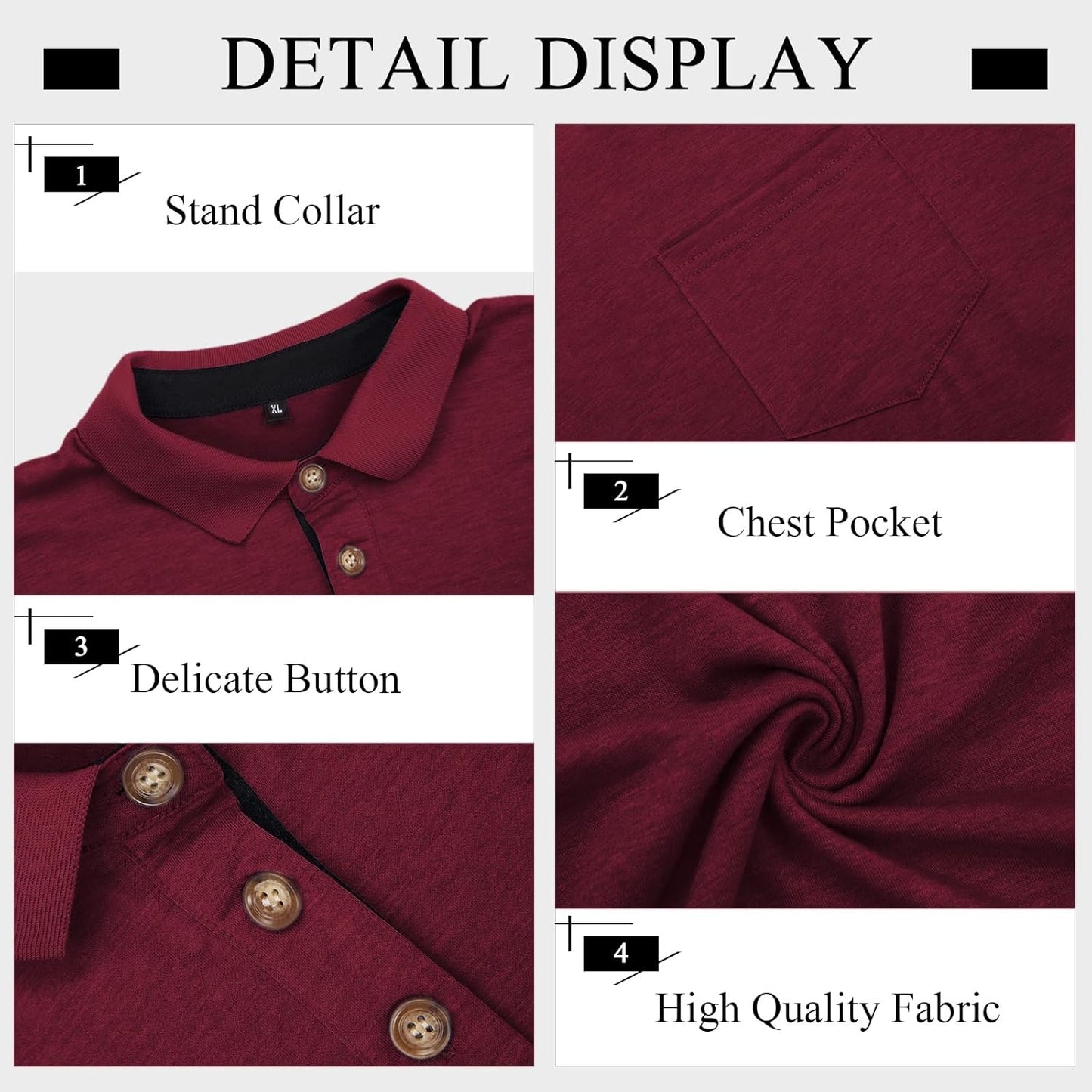 Mens Long Sleeve Polo Shirts Casual Moisture Wicking Golf Polo Shirts with Pocket