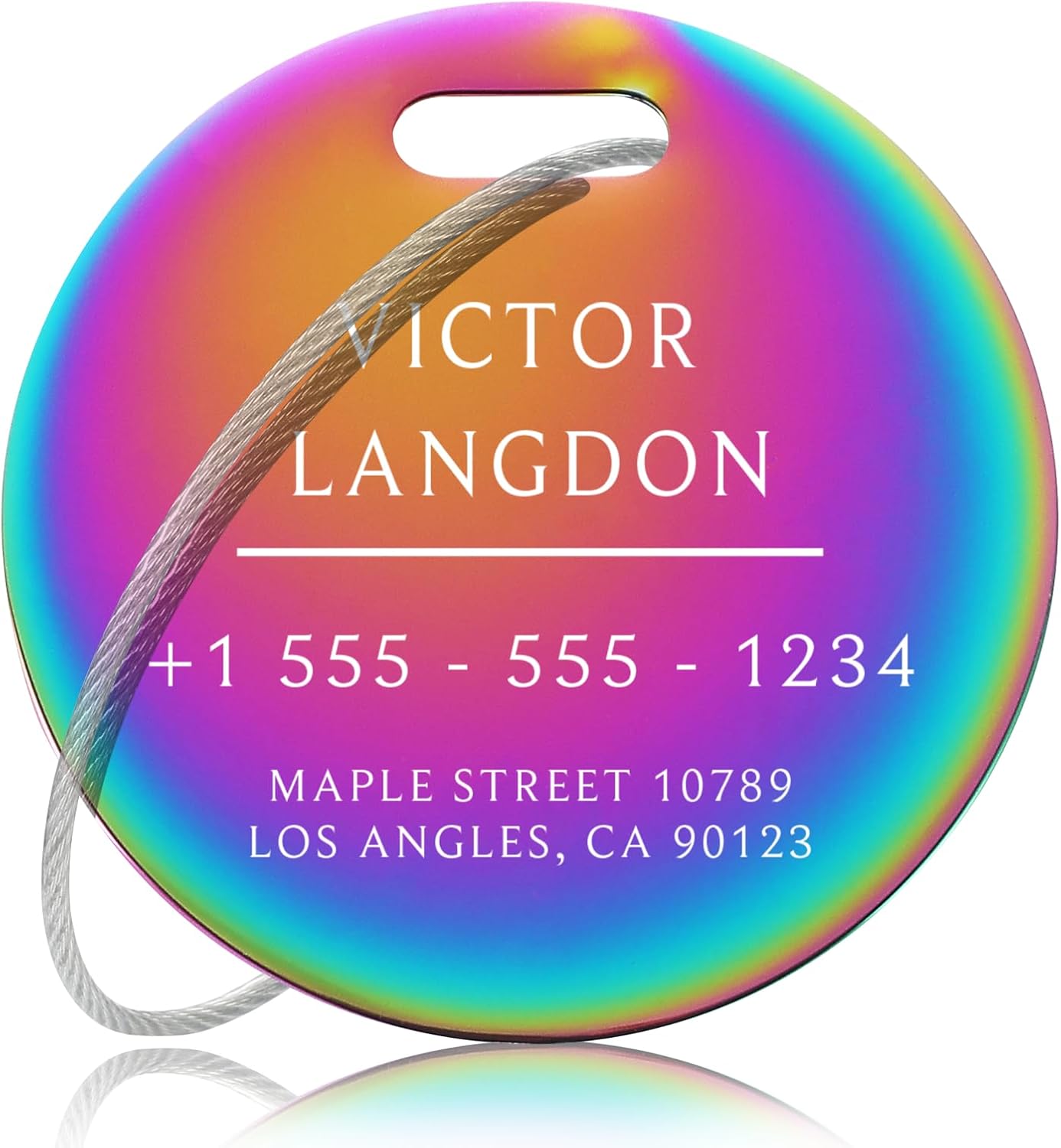 Stainless Luggage Tags for Suitcases: Metal Personalized Luggage Tags and Bags with Customizable Texts (Rainbow)