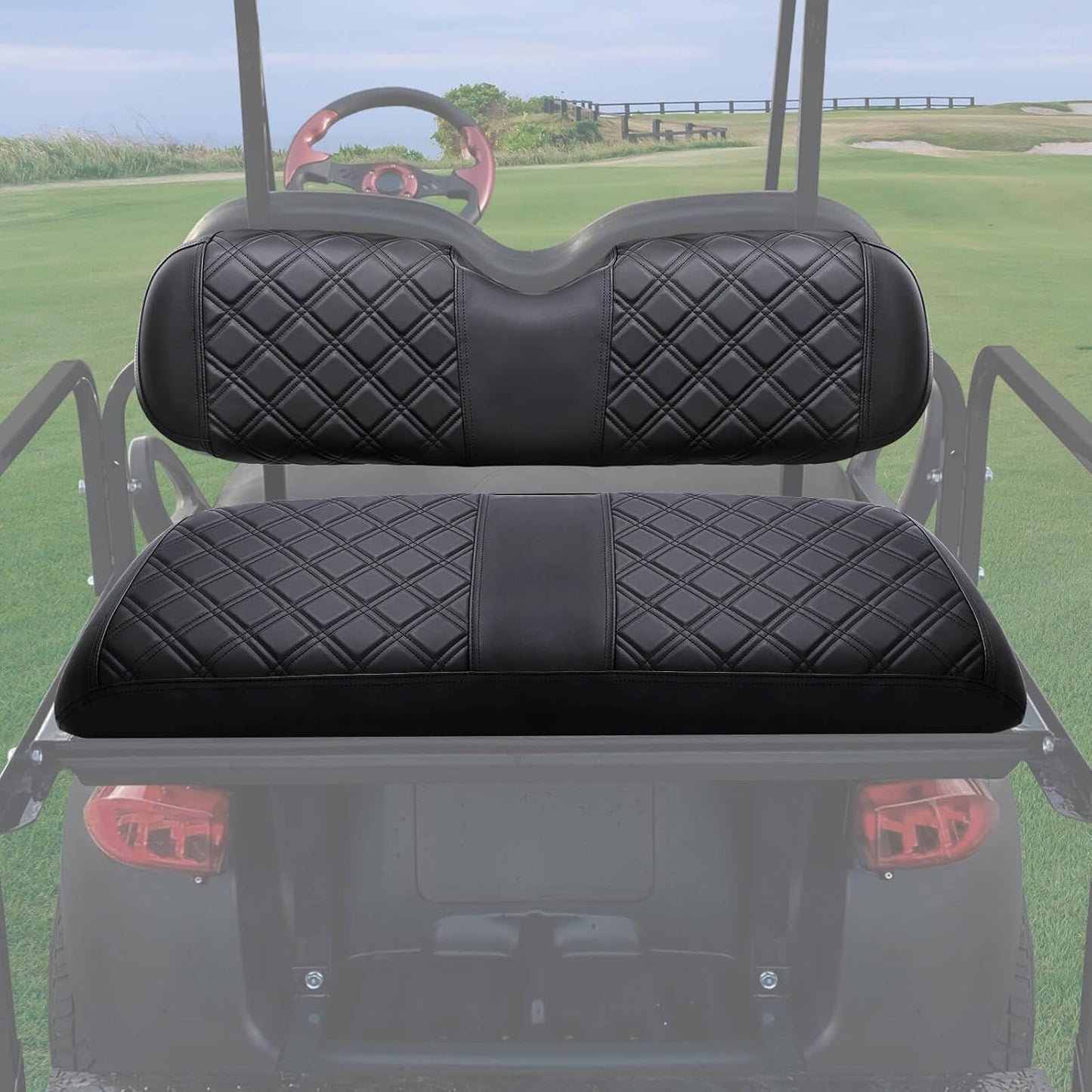 MOSNAI Golf Cart Rear Seat Covers for EZGO Club Car Yamaha Aftermarket Rear Seat Cushion, Rear Seat Cover with Concave and Convex Design, Thick Vinyl Leather Comfortable, Breathable & Easy to Clean