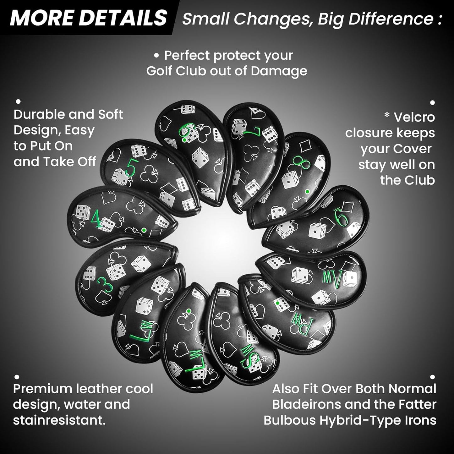 Golf Club Covers Iron Value 12 Pack Stylish Synthetic Leather Headcover, Embroidery Numbers Head Covers Universal Protector Fit Main Iron Wedge Clubs, Accessories Travel for Men Women