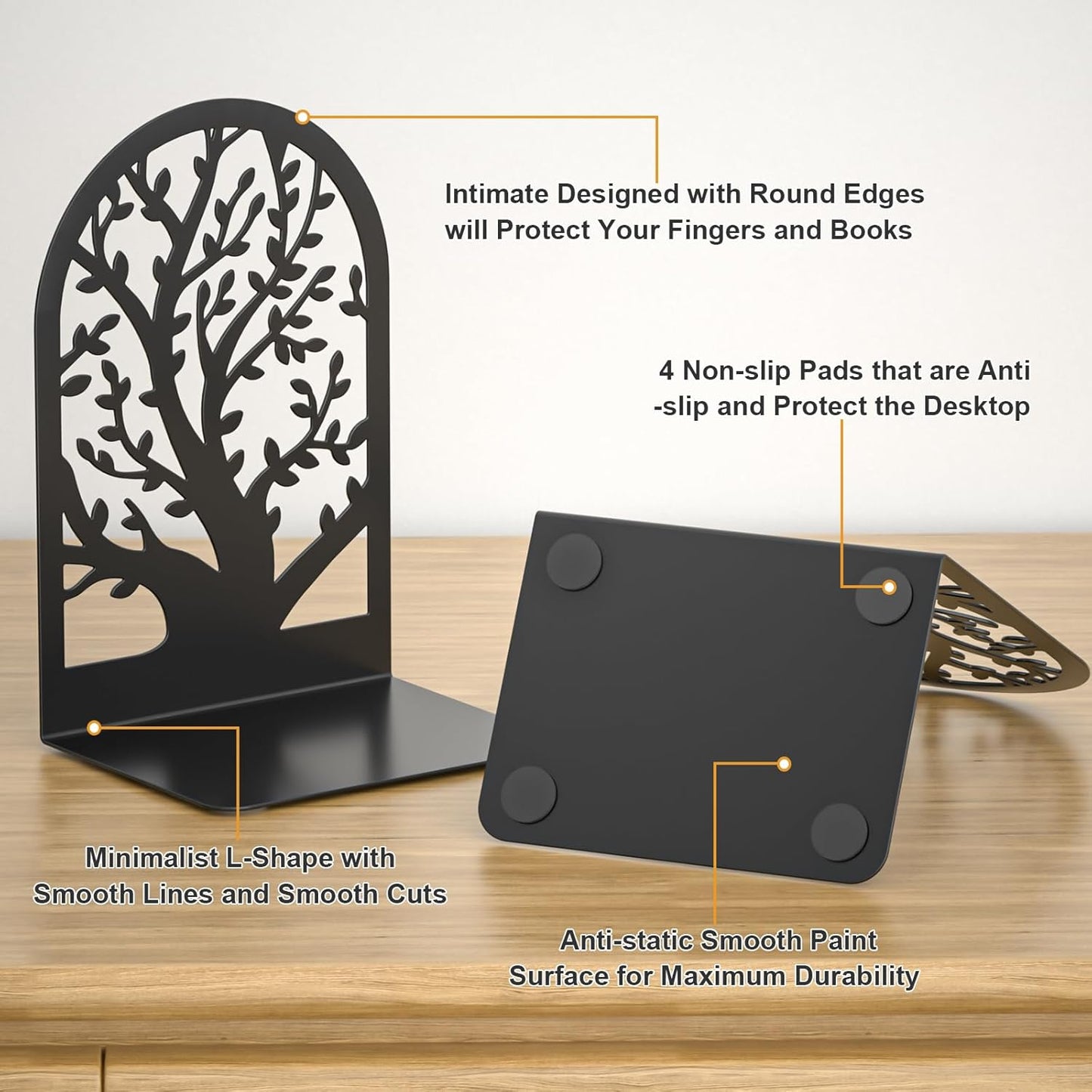 VFINE Tree Style Bookends 3 Pairs, Bookends for Shelves, Tree Metal Book Ends, Book Holder for Shelves, Decorative Unique Black Book Ends to Hold Books, Book Stopper Office Supplies