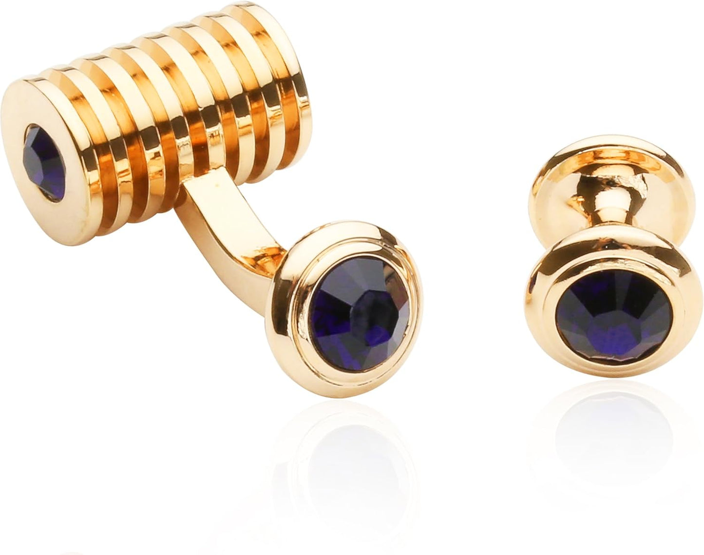 Cuff-Daddy Men's Rose Gold Blue Crystal Cufflinks and Studs Tuxedo Shirt Formal Set with Jewelry Presentation Box Storage Travel Special Occasions