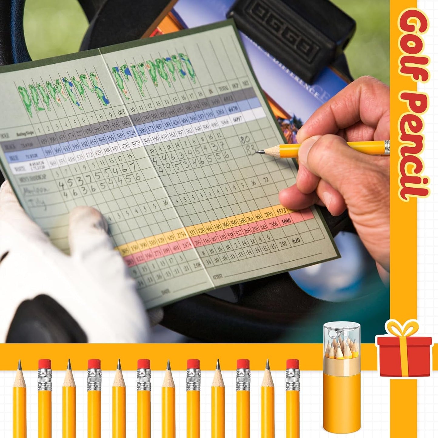 24 Pack Mini Golf Pencils Bulk with Eraser Sharpener 288 Pcs 2hb Pre-sharpened Yellow Half Pencils Short Pencil Gift for Kids Operation Christmas Items Classroom Party Favor Supplies Golf