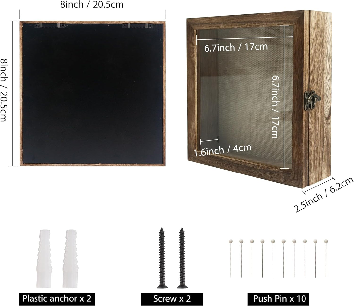 GraduatePro Shadow Box Frame 8x8 Display Case with Linen Back, Real Glass Window Door with Hinge, Picture Frame Wedding Bouquet Memorabilia Medals Photos Memory Box for Keepsakes, Carbonized Black