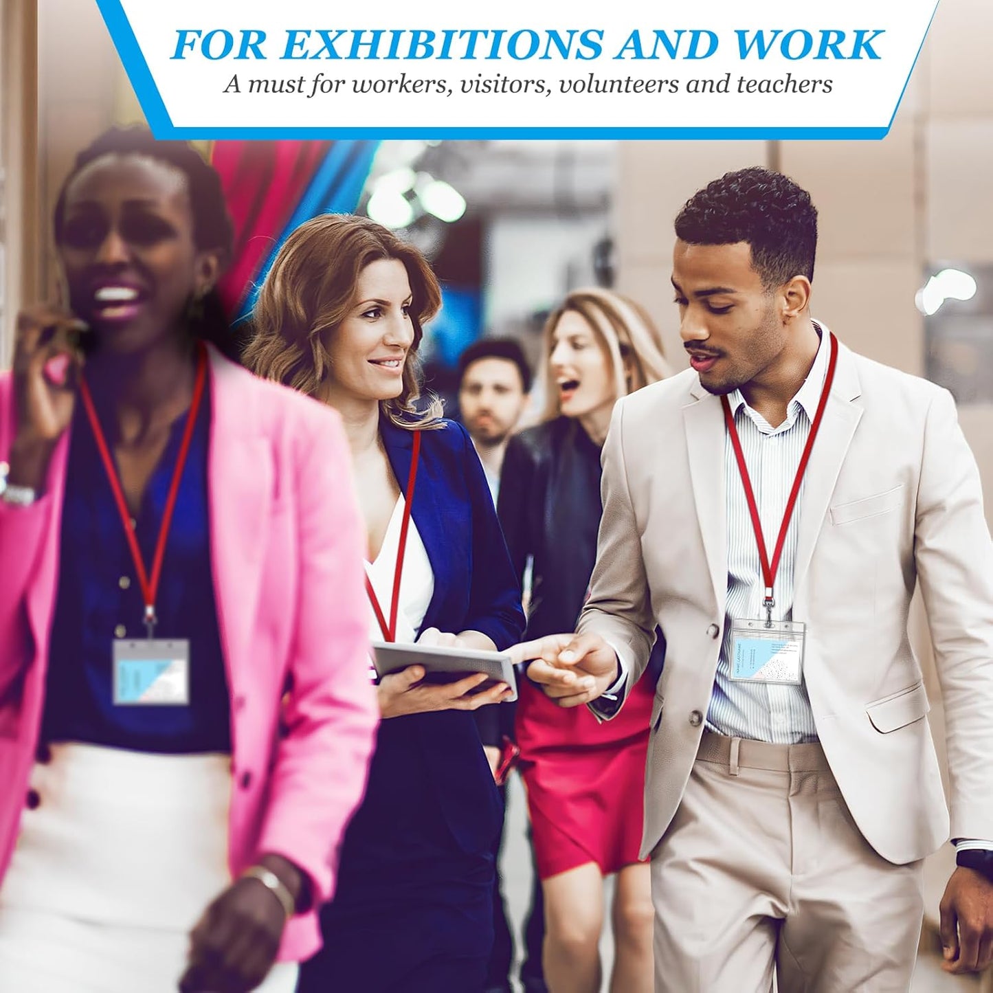 50 Pack Bulk Lanyard for ID Badge Holder Durable Flat Lanyard with Swivel Hook and Badge Clip (Red)