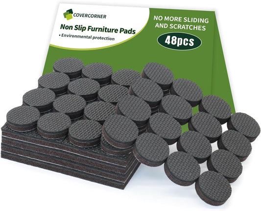 Non Slip Furniture Pads 48 PCS - 32 pcs 1” Round + 16 pcs 2" Square - Anti Slip Furniture Pads - Self Adhesive Rubber Feet Furniture Feet - Chair Leg Floor Protectors