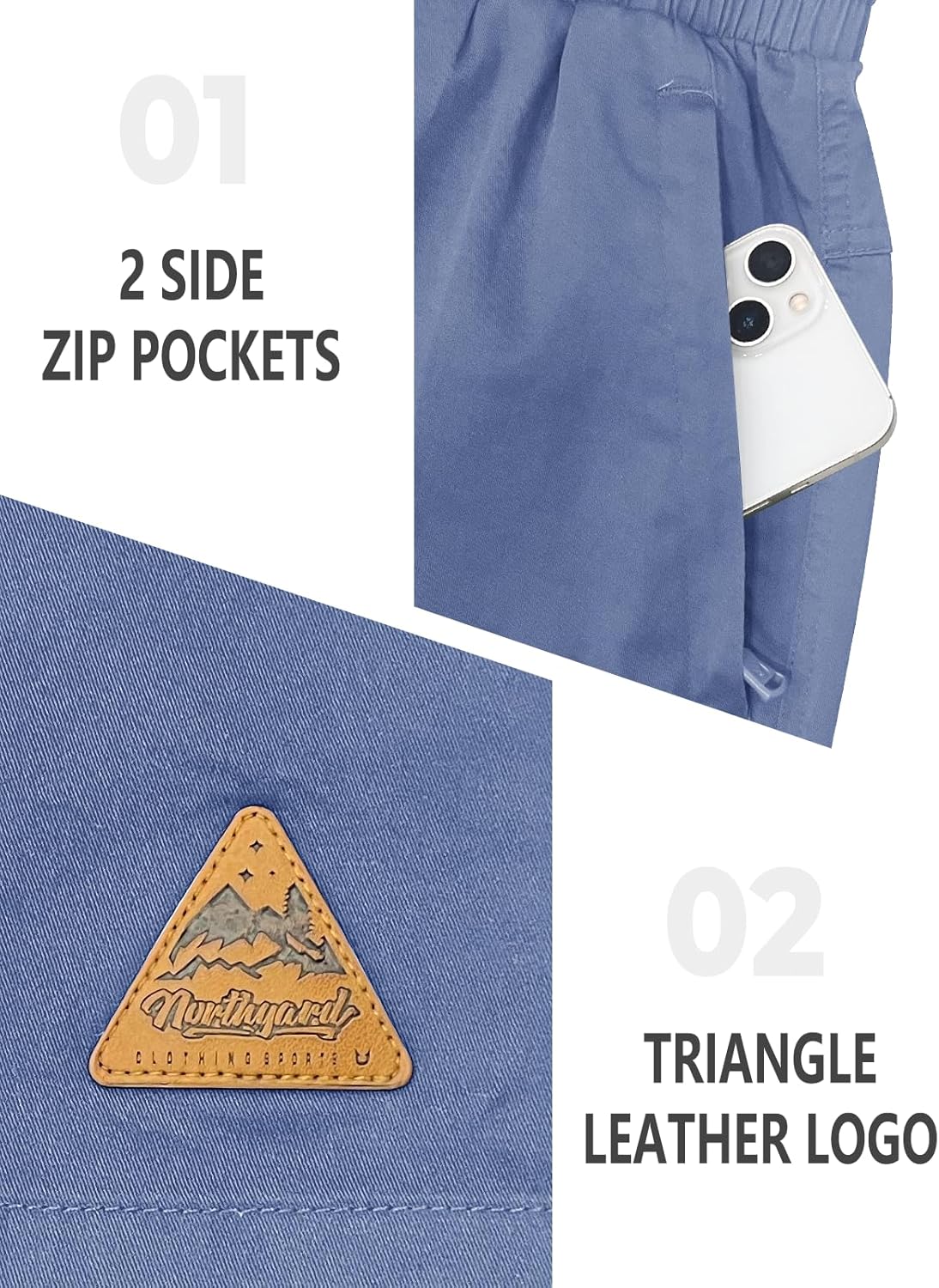 NORTHYARD Mens Casual Shorts-Cotton 9" Golf Hiking Drawstring Elastic Waist Work Shorts with Zipper Pockets