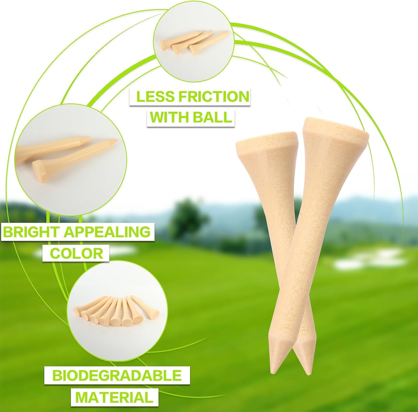 FINGER TEN Bamboo Golf Tees Wood 1 1/2 2 3/4 3 1/4 Inch Wooden Short Long Tee Color Bulk 250/500/1000/2000 Count for Men Women Kids in Red Pink USA Flag