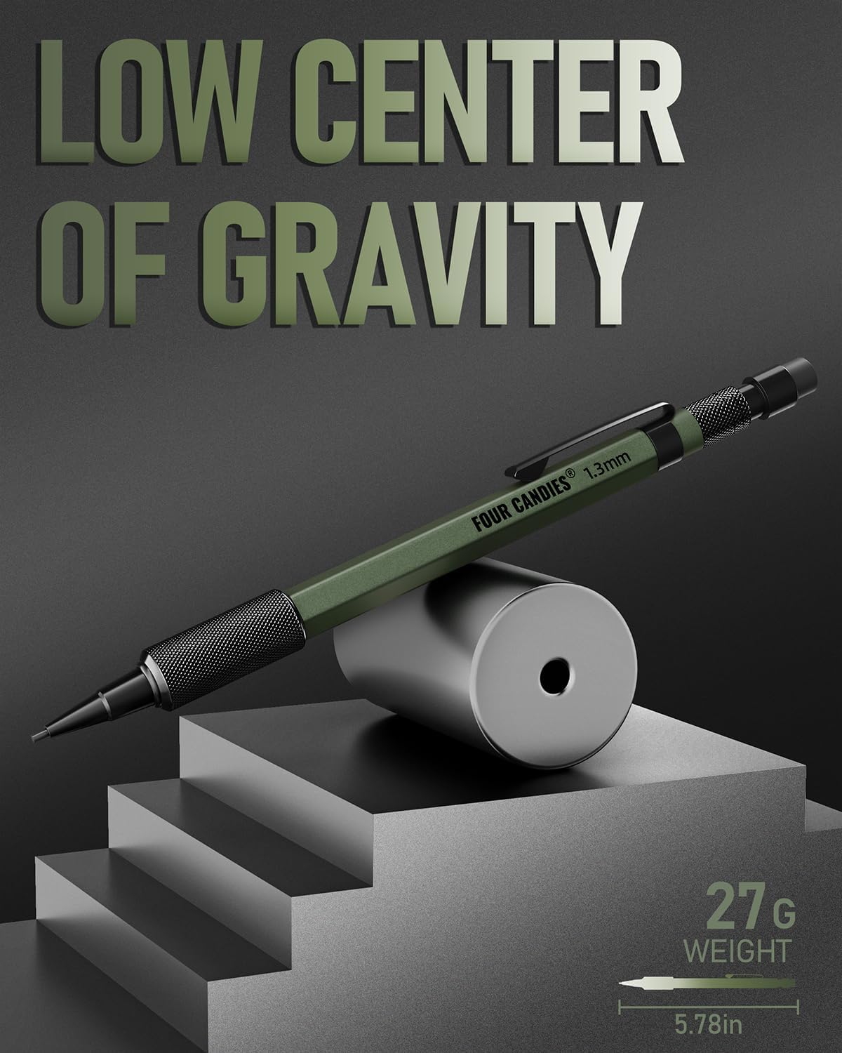 Four Candies 1.3mm Mechanical Pencil Set with 72 Lead Refill, 3PCS Metal Weatherproof Body Heavy Duty Carpenter Pencil, 3 Eraser, 16 Eraser Refill, for Outdoor Woodworking Drafting Marking with Case