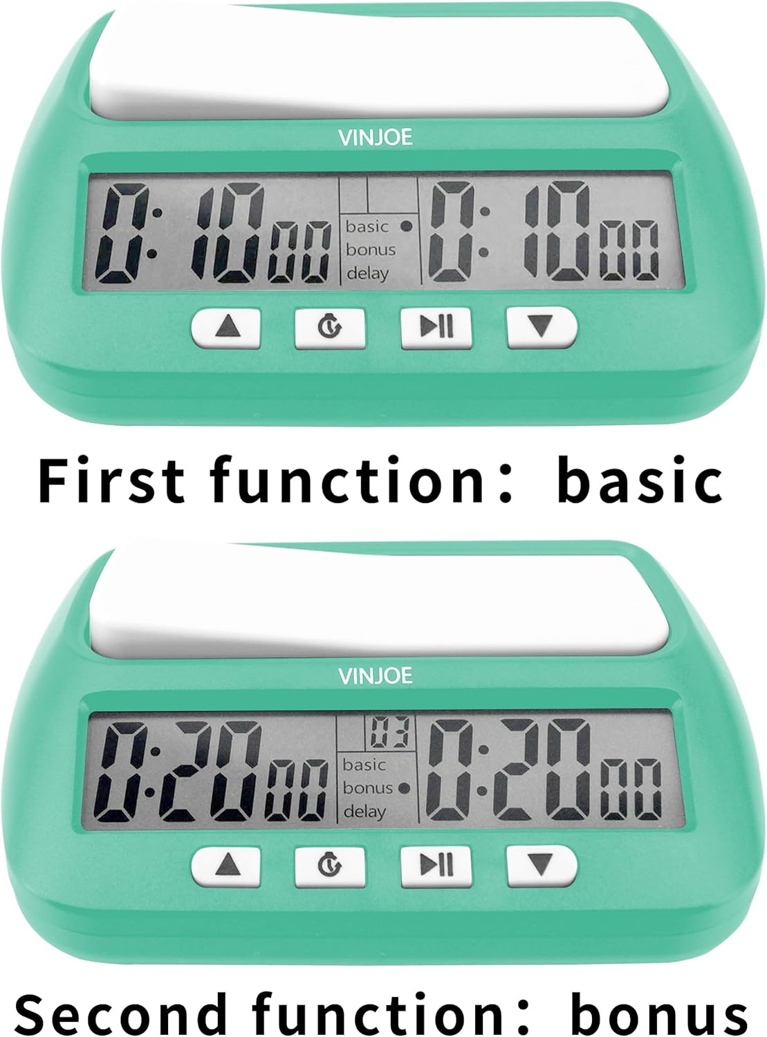 VINJOE Chess Clock Digital Chess Timer Professional for Board Games,Portable Digital Chess Clock & Game Timer with Basic,Bonus,Delay and Positive Time Features Best Gifts for Christmas (Green)