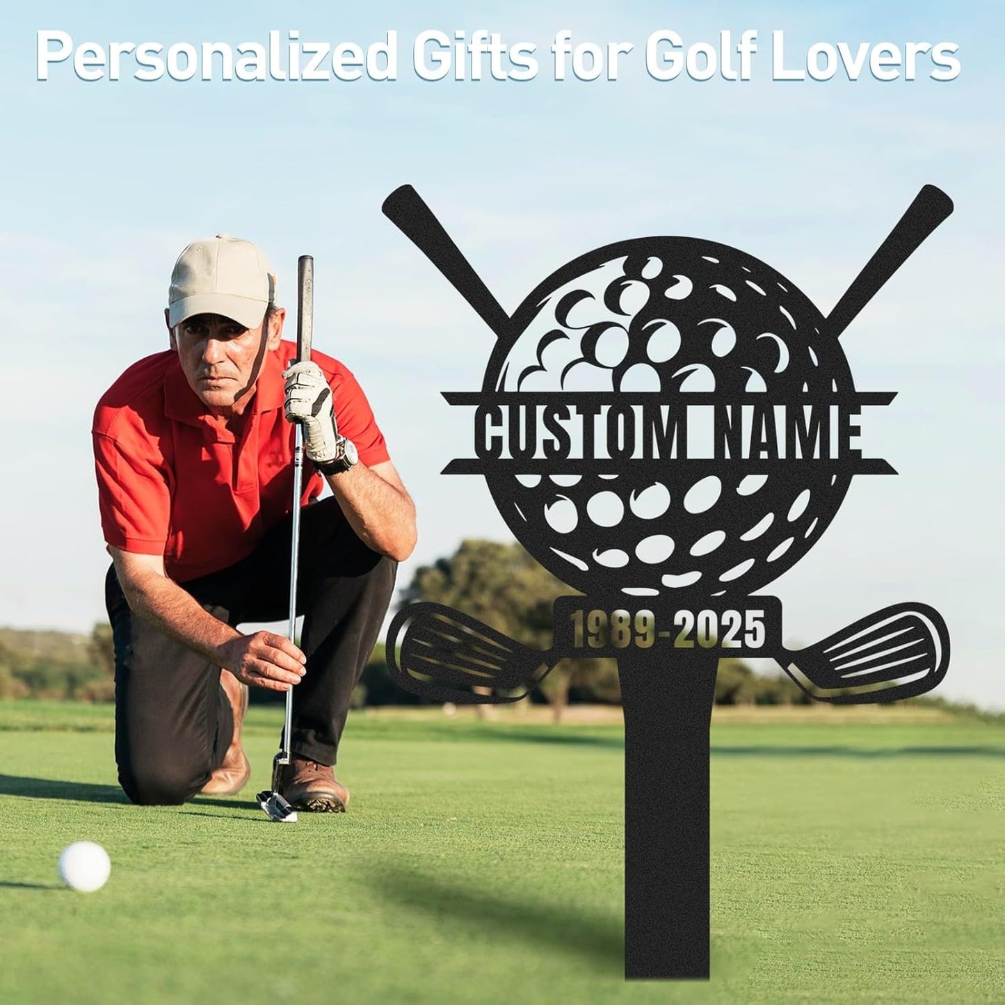 Personalized Golf Tee Garden Sign, Golf Memorial Stake, Custom Name Sign, Lawn Patio Golf Course Decorations Outdoor, Metal Yard Art, Rustic Sporting Garden Decor, Personalized Golf Gifts Color04