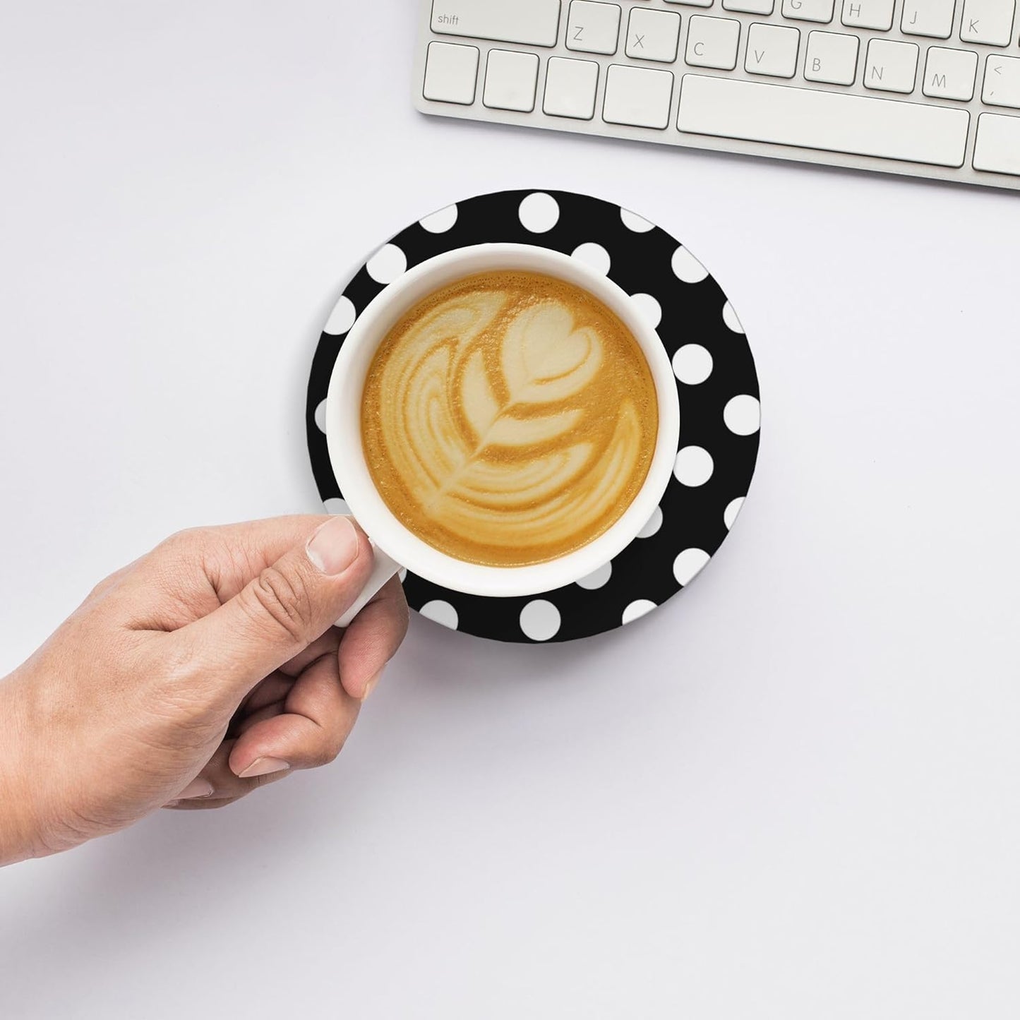 Black White Polka Dot Coasters for Drinks Set of 4, Absorbent Ceramic Drink Coasters for Coffee Table Wooden Table Cup Bar, 4 Inches