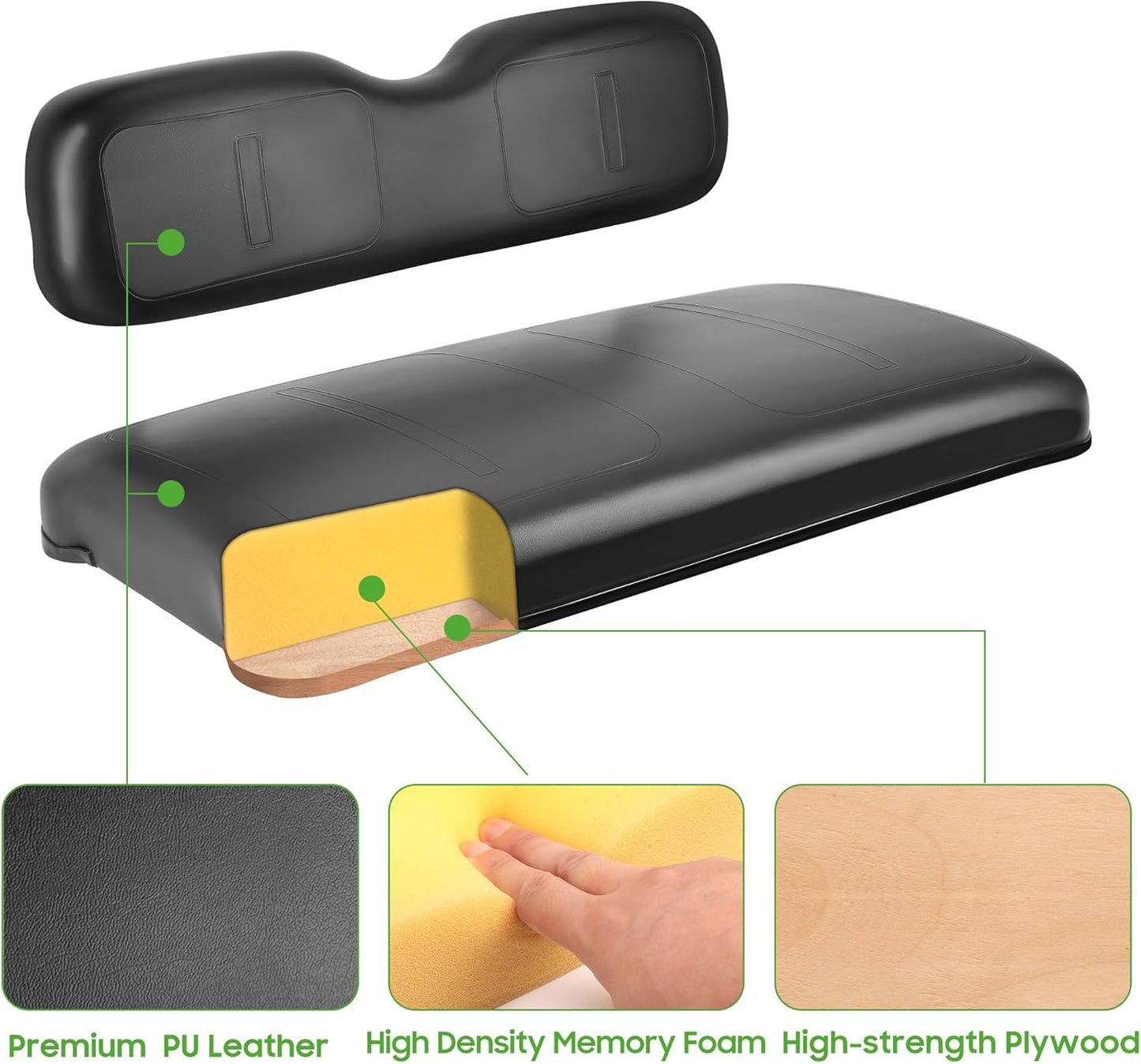 10L0L Golf Cart Front Seat Assembly for EZGO TXT 1994-2013, Factory Style Seat Bottom Cushions & Seat Back Replacement Kit