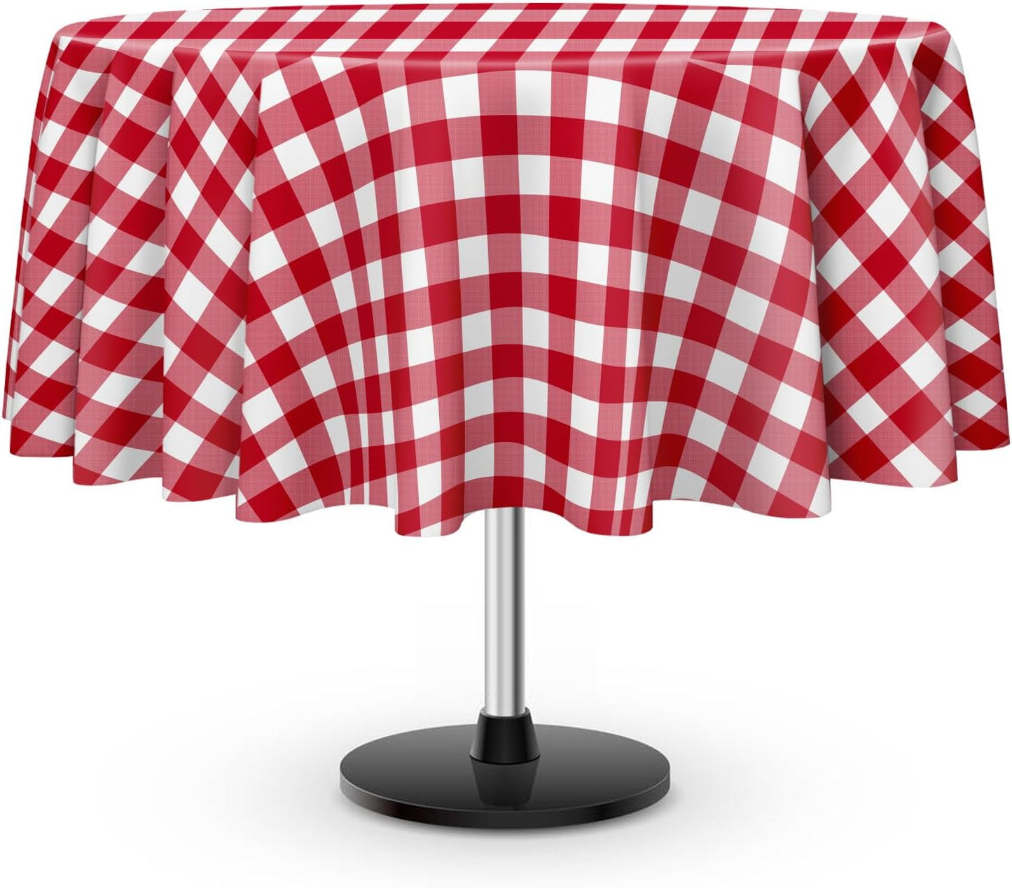 12 Pack Red and White Checkered Tablecloth, Round Red Gingham Plastic Table Cloths for Parties Disposable, 84x84 in Waterproof Camping Tablecloth for Birthday Party Baby Shower Picnic School