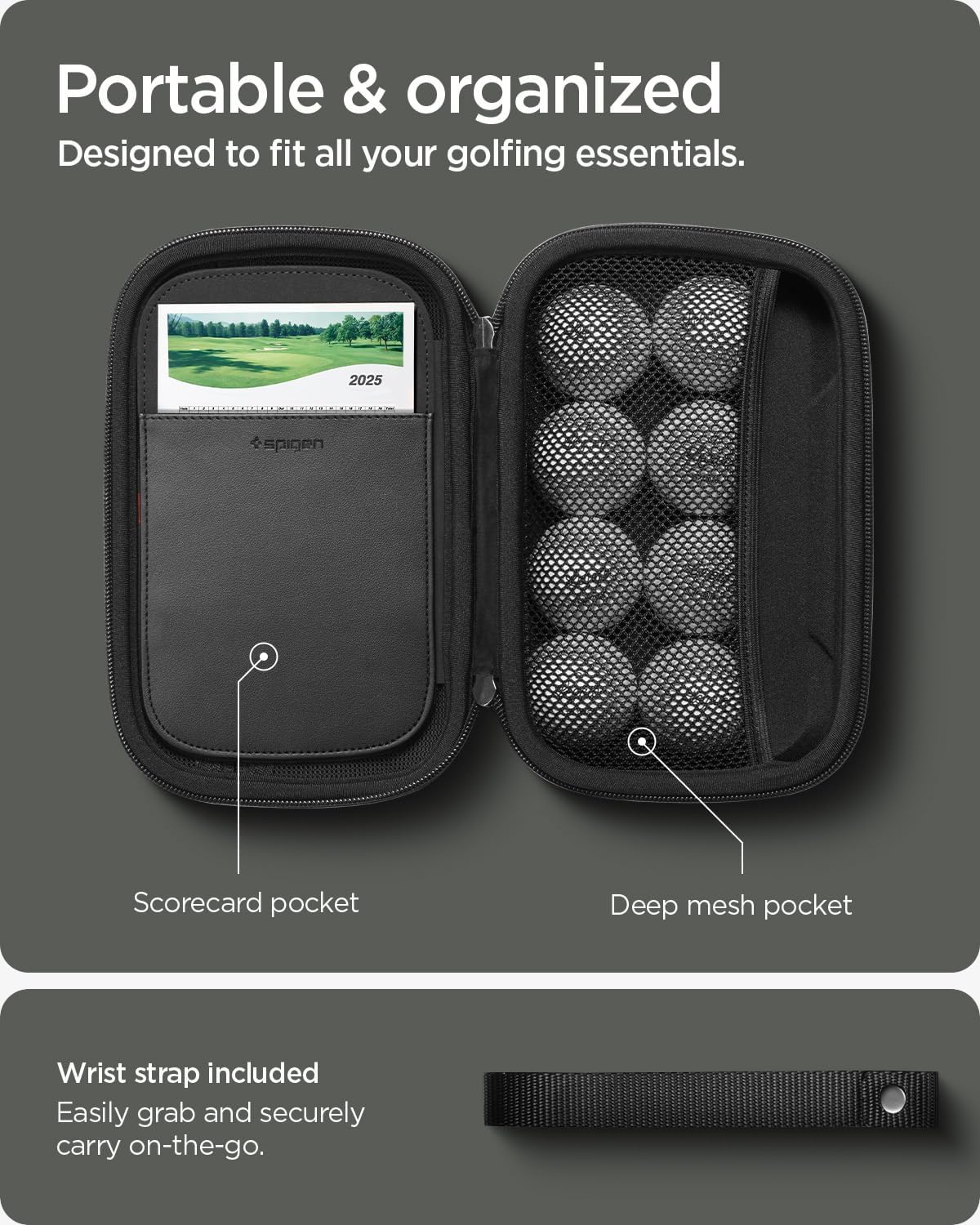 Spigen Golf Essentials Organizer Pouch - Golf Accessories/Valuables Holder and Case Fits Balls, Tees, Markers, Gloves