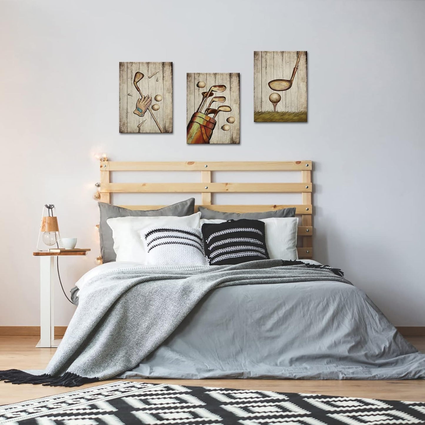 SkenoArt 3 Piece Sport Wall Art Vintage Golf Balls Painting Picture Prints Brown Poster Canvas Artwork Home Gym Office Man Bedroom Decoration Ready to Hang Gifts for Golf Lovers