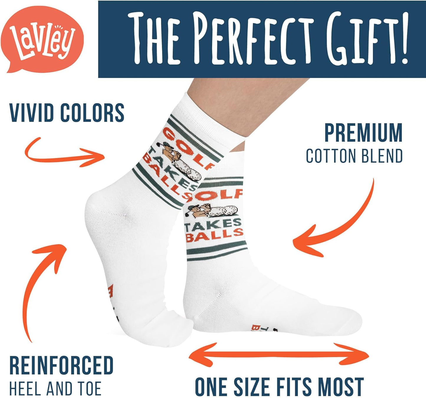 Lavley Funny Golf Socks - Fun gift for golfers - Unisex one size fits most - Great for birthdays or stocking stuffers