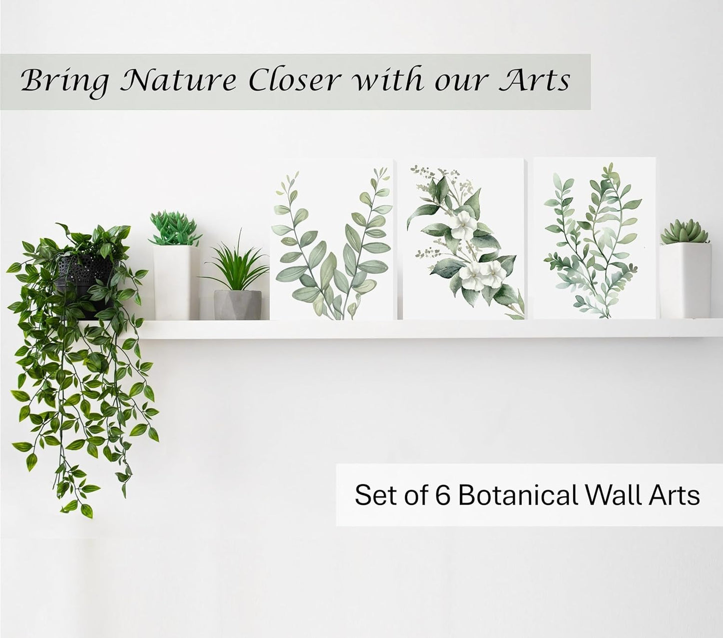 Induslyfe Framed Eucalyptus Sage Green Botanical Plant Wall Art Canvas Decor Set of 6, Nature Wall Art Prints Posters Art, Eucalyptus decor Flower wall art for bathroom bedroom living room 9x12