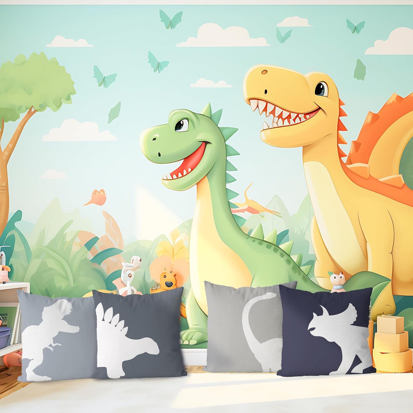 KEUSPI Dinosaur Pillow Covers Dino Throw Pillow Covers 18x18 Set of 4 Dinosaur Room Decor for Boys Dinosaur Pillowcase for Boys Room Playroom Nursery Decor